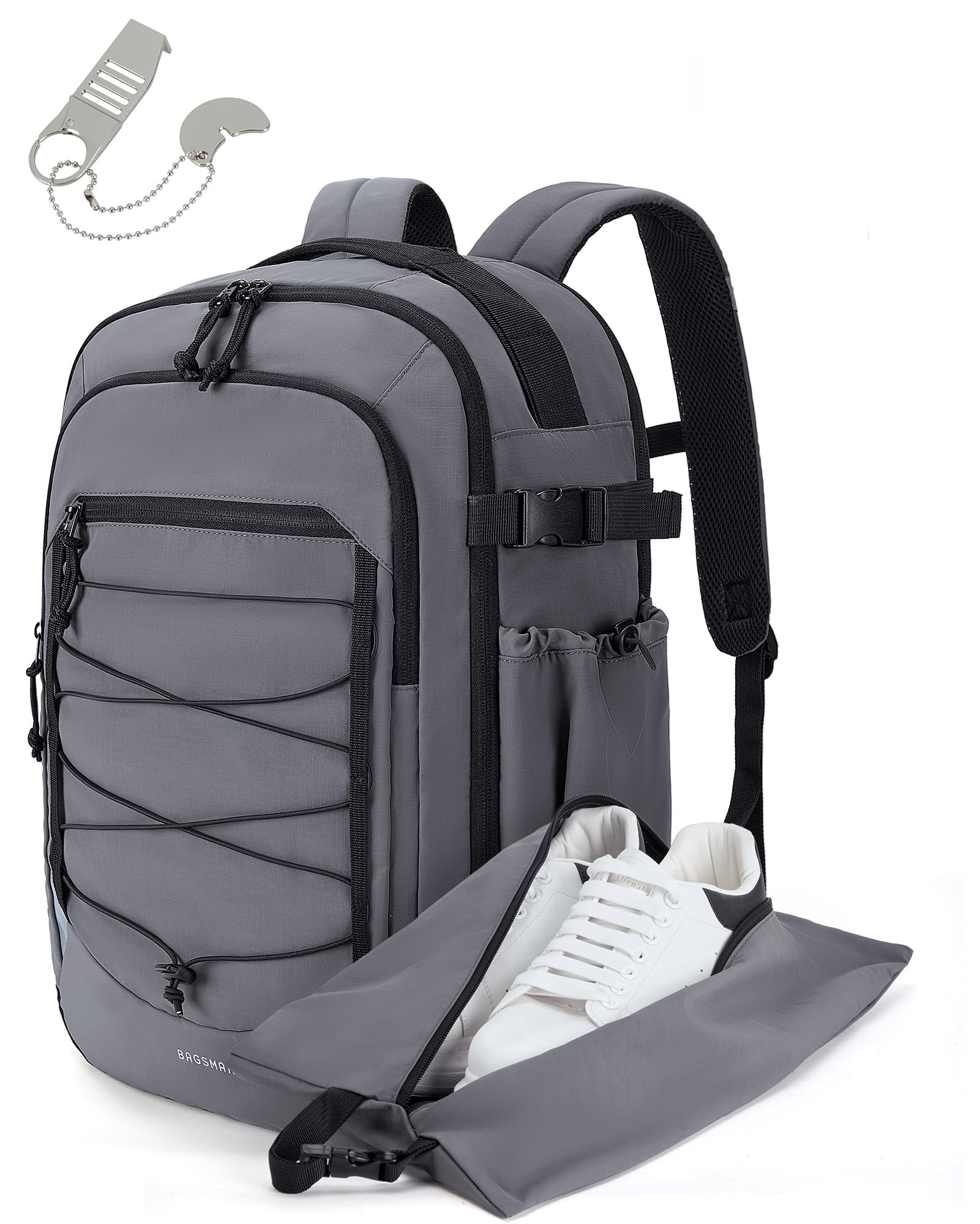 BAGSMART Carry On Travel Backpack, 17.3 Inch Large Travel backpack Carry On Flight Approved, Personal Item Backpack Travel Bag With Shoe Bag, 27L Water Resistant Casual Daypack, Dark Gray