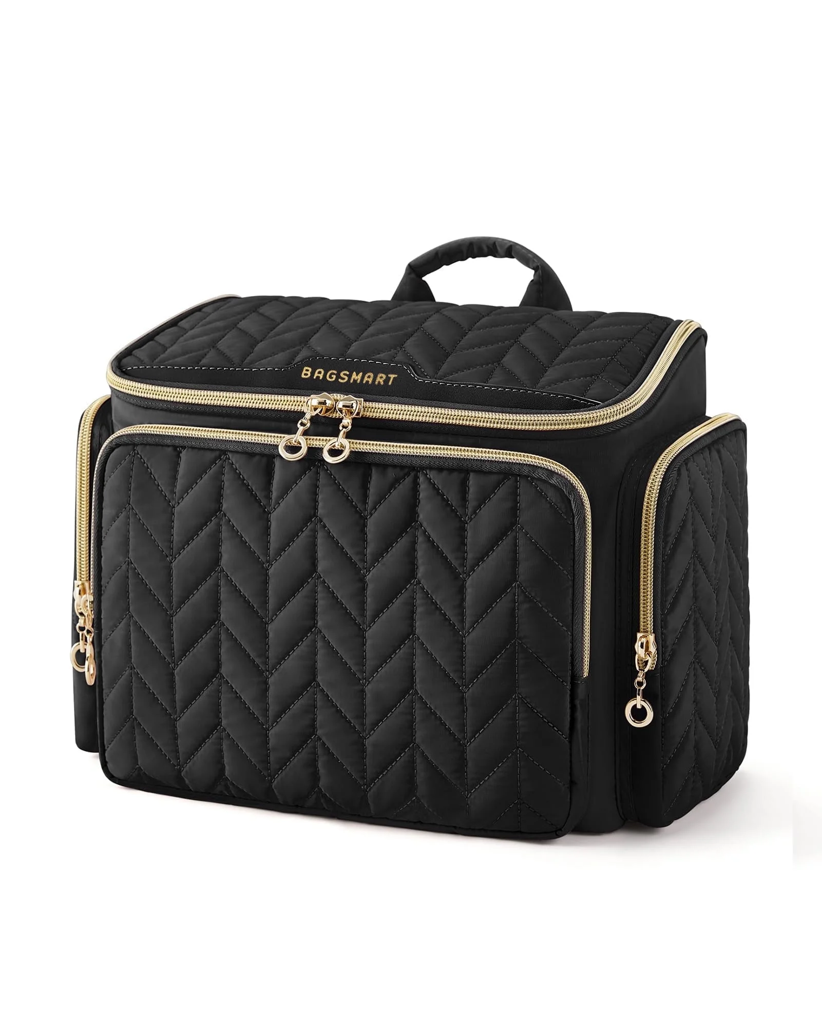 BAGSMART Travel Toiletry Bag, Large Wide-open Travel Bag for Toiletries, Makeup Cosmetic Travel Bag with Handle, Black