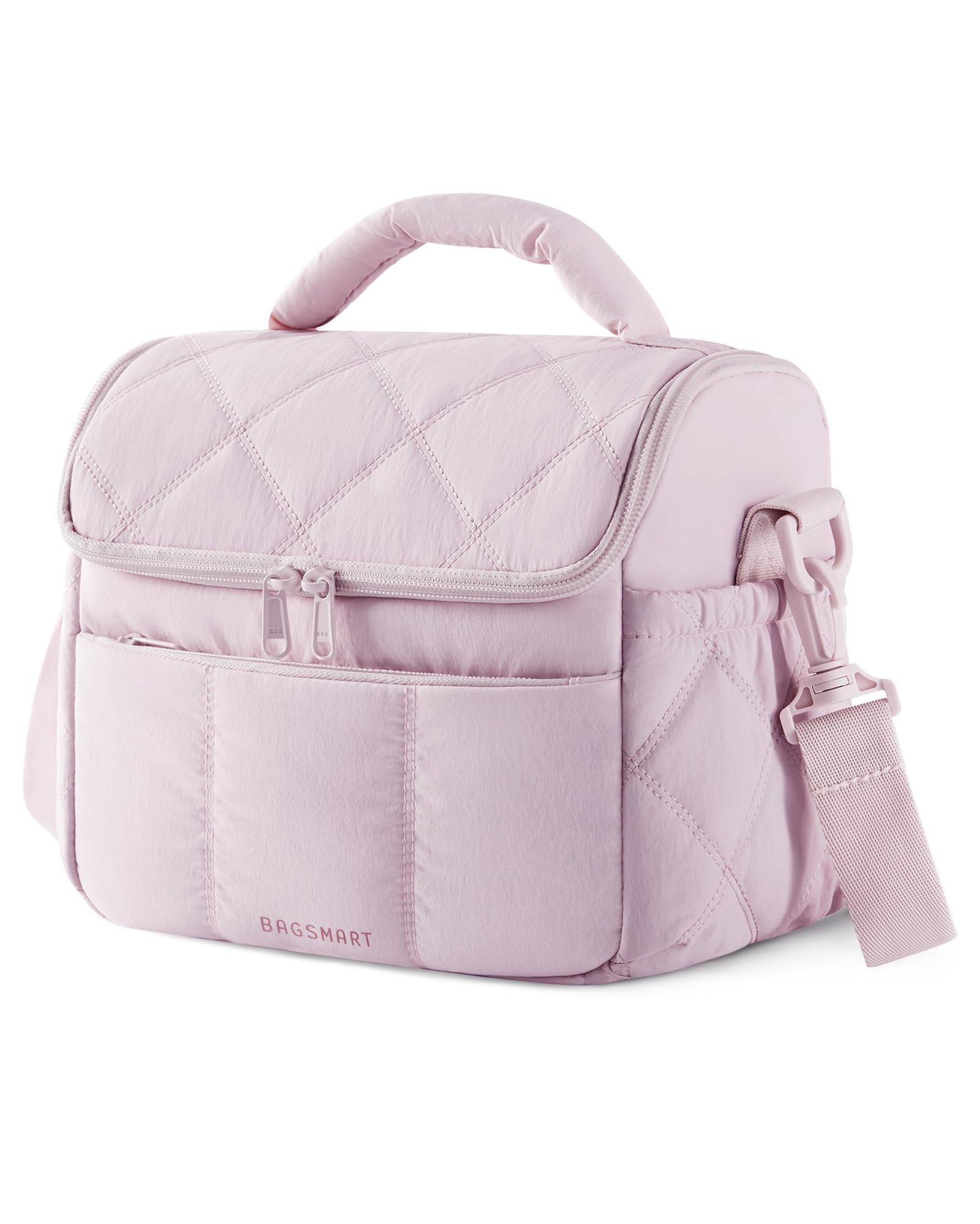 BAGSMART Insulated Lunch Bags for Women, Cute Quilted Lunch Box, Lightweight Puffy Padded Waterproof Lunch Tote, Reusable Lunch Cooler for Work Picnic Travel, Pink