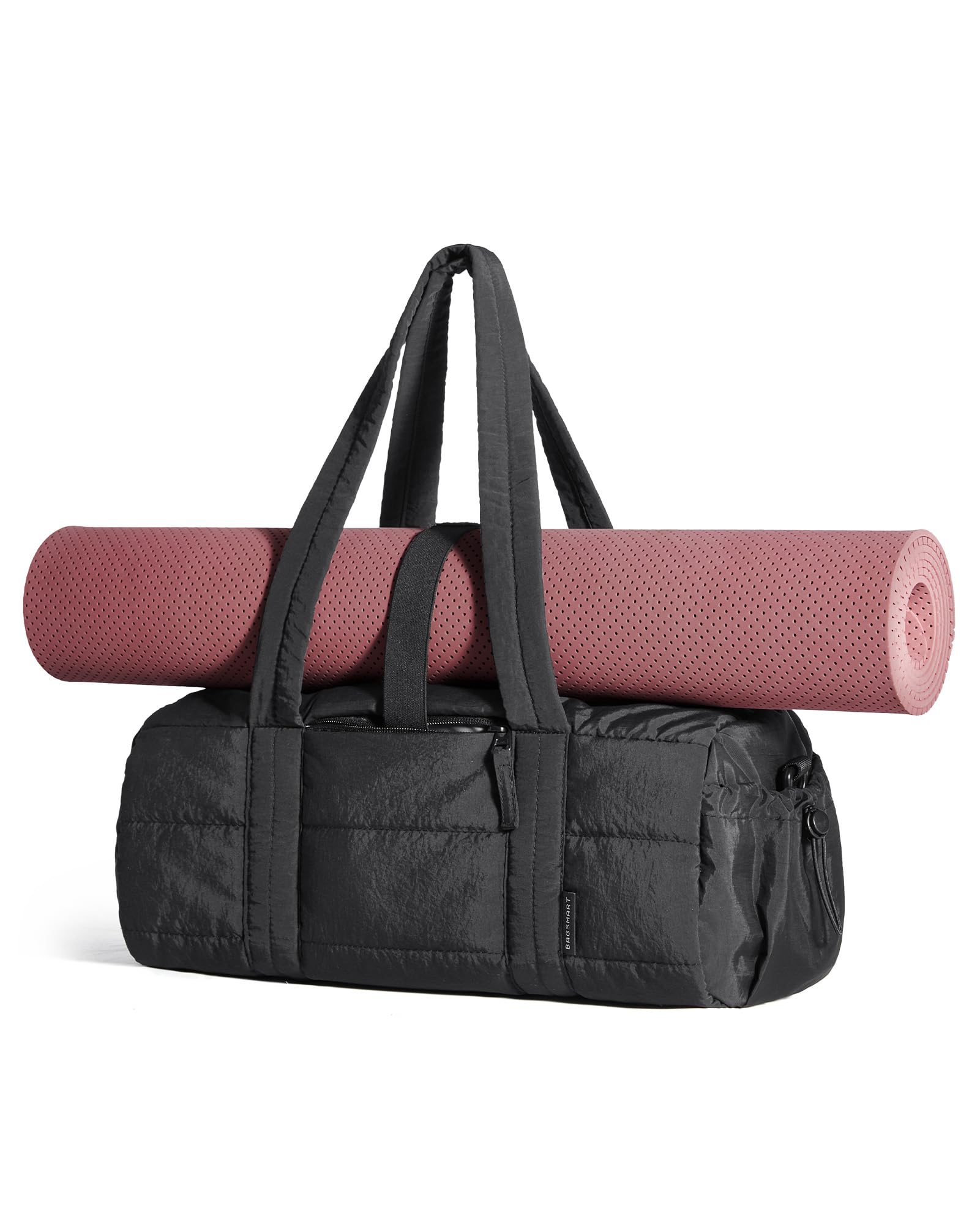 BAGSMART Reiki Gym Bag for Women, Yoga Mat Duffle Bag with Wet & Dry Pocket, Quilted Sports Bag for Weekend/Swimming, Black