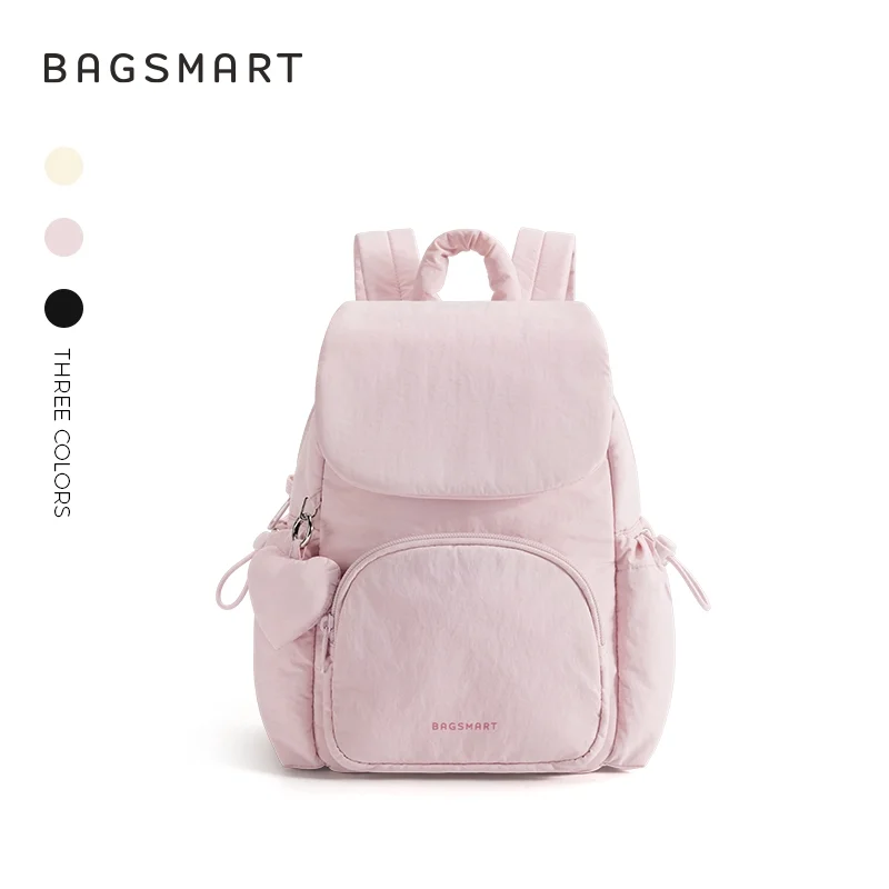 BAGSMART Women's Mini Backpack Purse, Ladies Shoulder Bag Handbag with heart decoration for Travel Casual Commute Bookbag, Pink