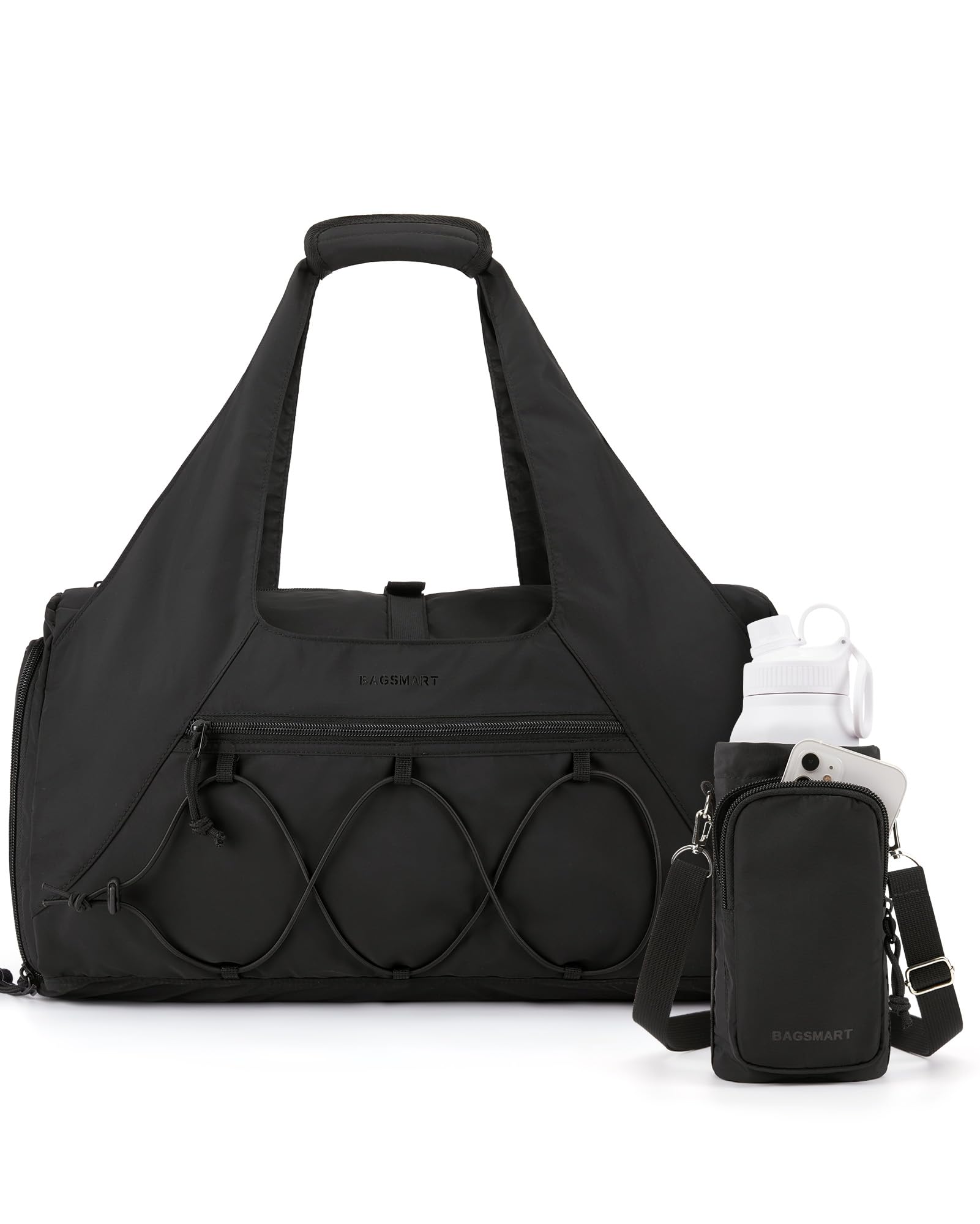 BAGSMART Gym Bag for Women, Lightweight Duffel with Shoe Compartment, Weekender with Wet Pocket, Workout Yoga Tote, Black