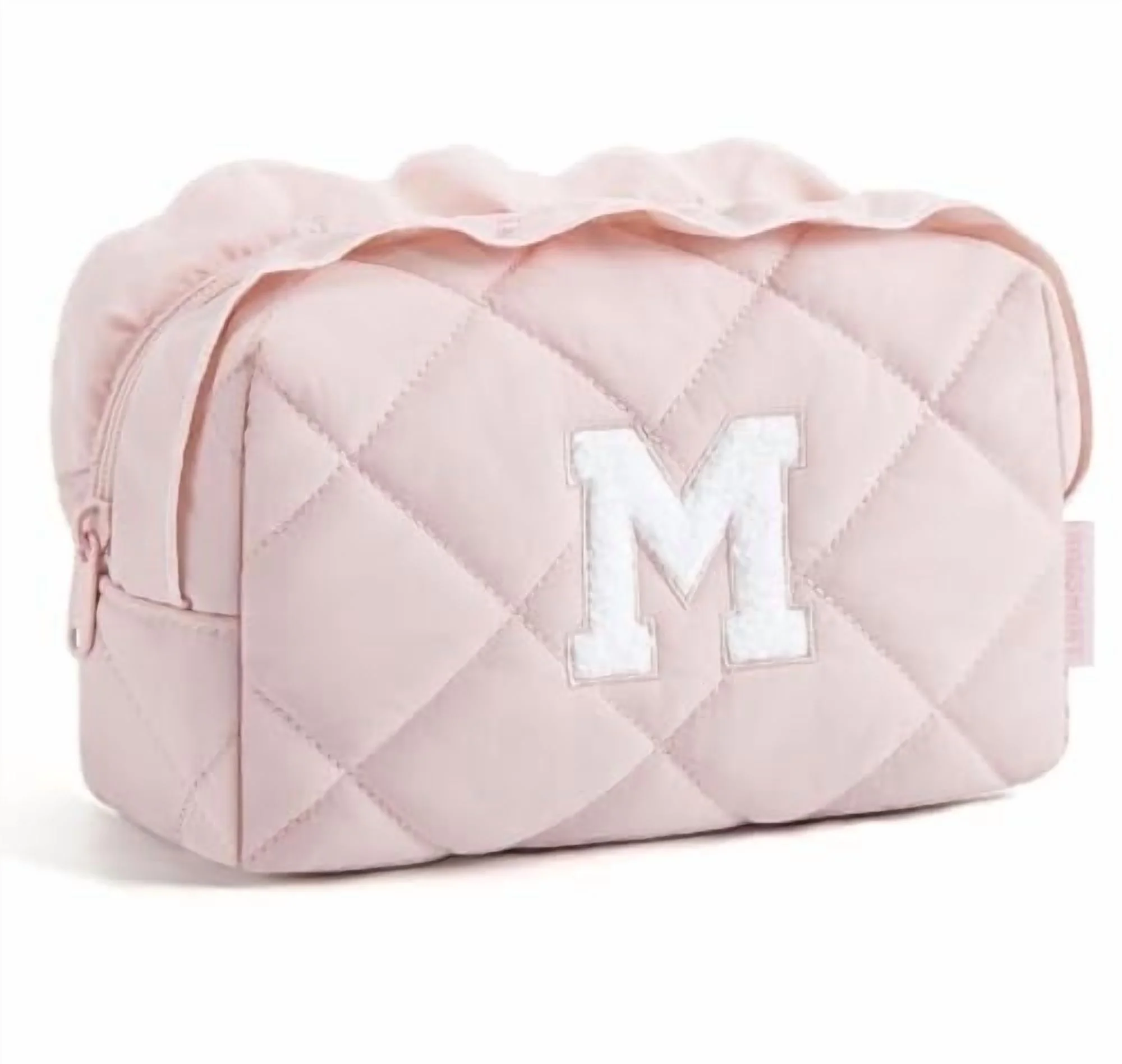 BAGSMART Small Makeup Bag, Travel Personalized Initial Cosmetic Bags for Women, Pink Makeup Pouch, Make up Organizer Case, Puffy Pouch Purse, Travel Essentials, Toiletries Accessories Brushes(M, Pink)
