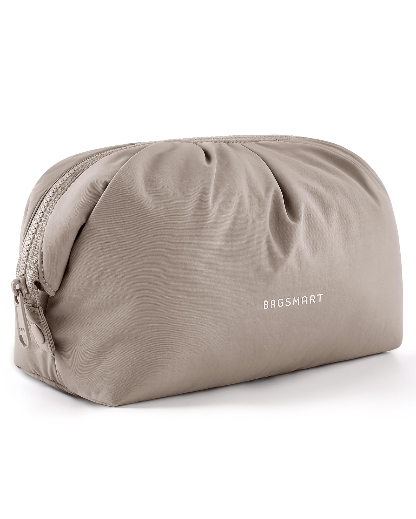 BAGSMART Makeup Bag Travel Makeup Bag, Cute Make Up Bag, Large Capacity Cosmetic Bags for Women, Wide-open Makeup Pouch Travel Essentials Toiletries Accessories Brushes, Camel