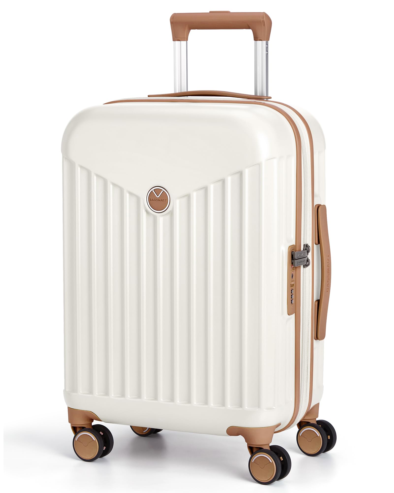 BAGSMART Hardside Expandable Luggage With Spinner Wheels, PC Lightweight Carry-On Luggage Airline Approved With TSA Lock, Durable Women Travel Suitcase Carry On 20 Inch, Cream