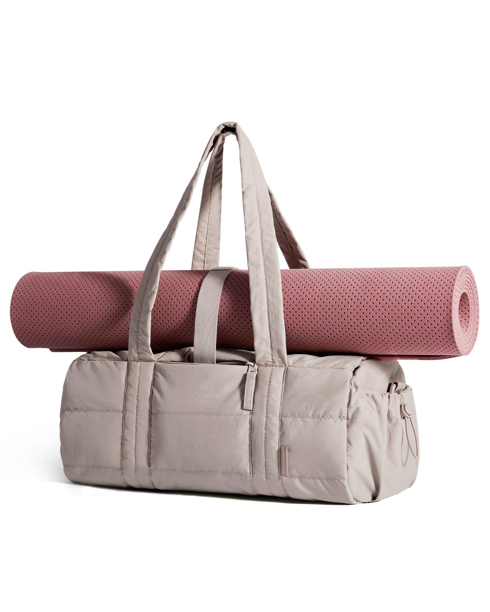 BAGSMART Reiki Gym Bag for Women, Yoga Mat Duffle Bag with Wet & Dry Pocket, Quilted Sports Bag for Weekend/Swimming, Camel