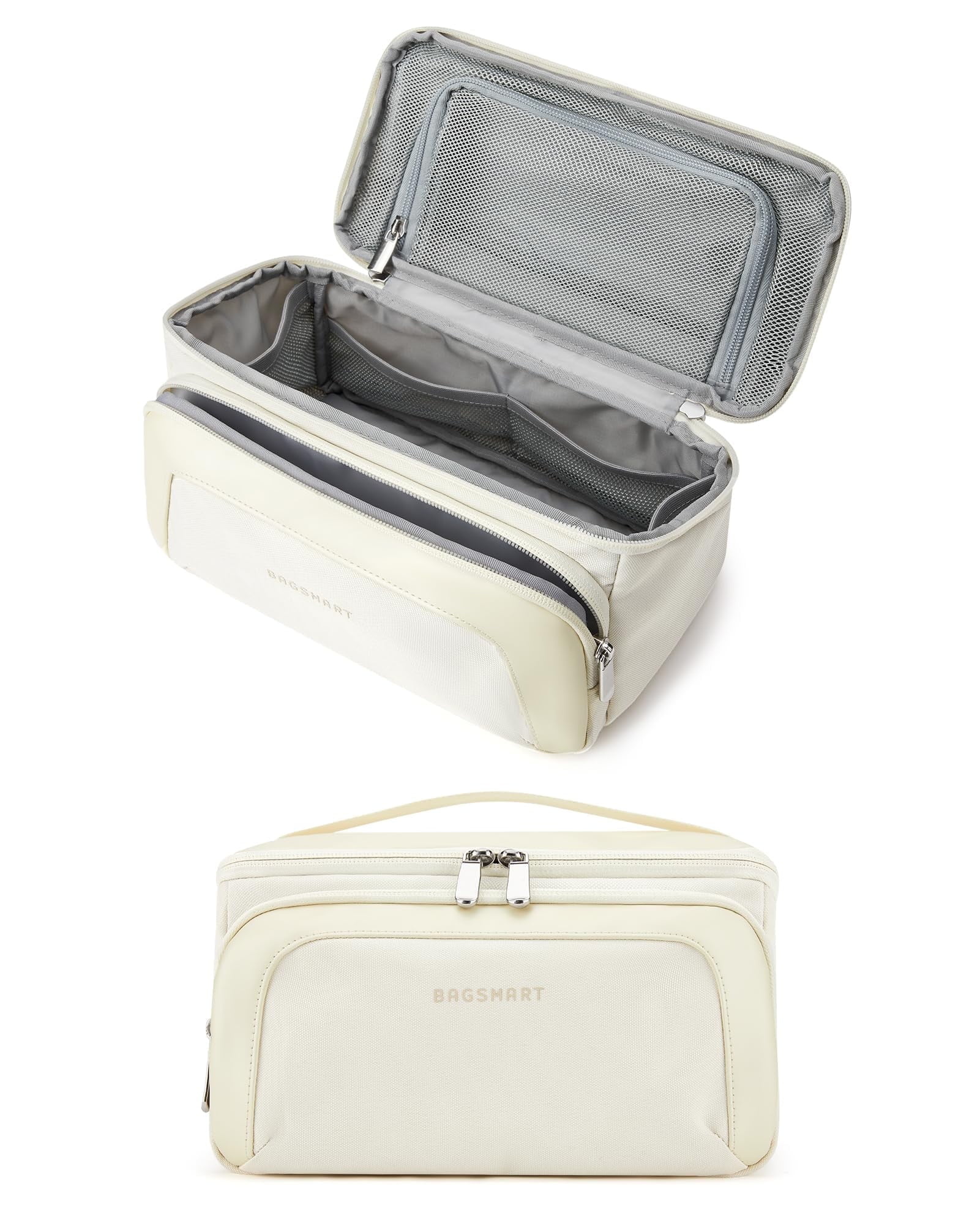 BAGSMART Toiletry Bag for Men, Wide Opening Travel Bag for Toiletries, Dopp Kit Water Resistant Shaving Hygiene Bag for Bathroom Shower, Toiletries Accessories,Travel Essentials,Cream