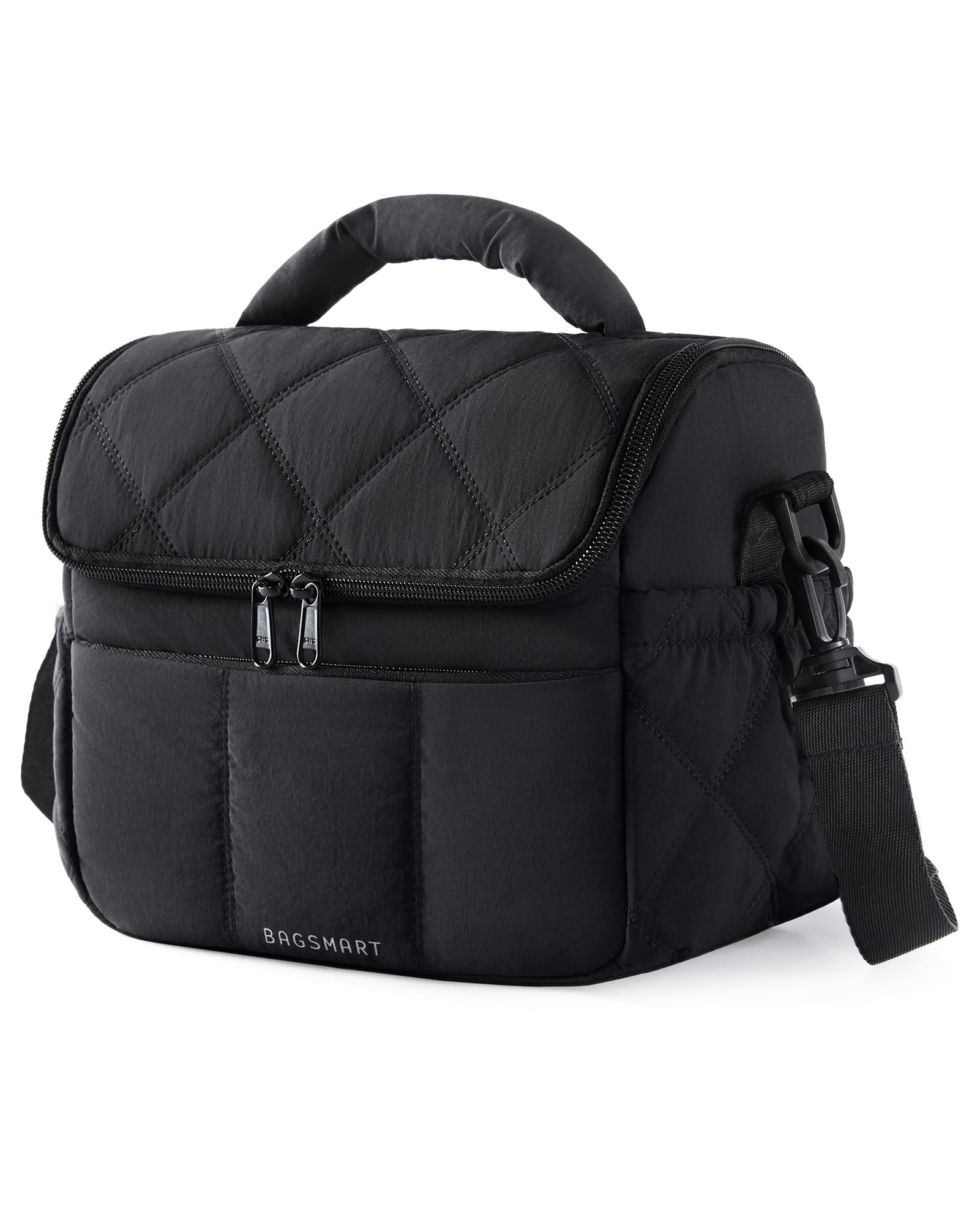 BAGSMART Insulated Lunch Bags for Women, Cute Quilted Lunch Box, Lightweight Puffy Padded Waterproof Lunch Tote, Reusable Lunch Cooler for Work Picnic Travel, Black