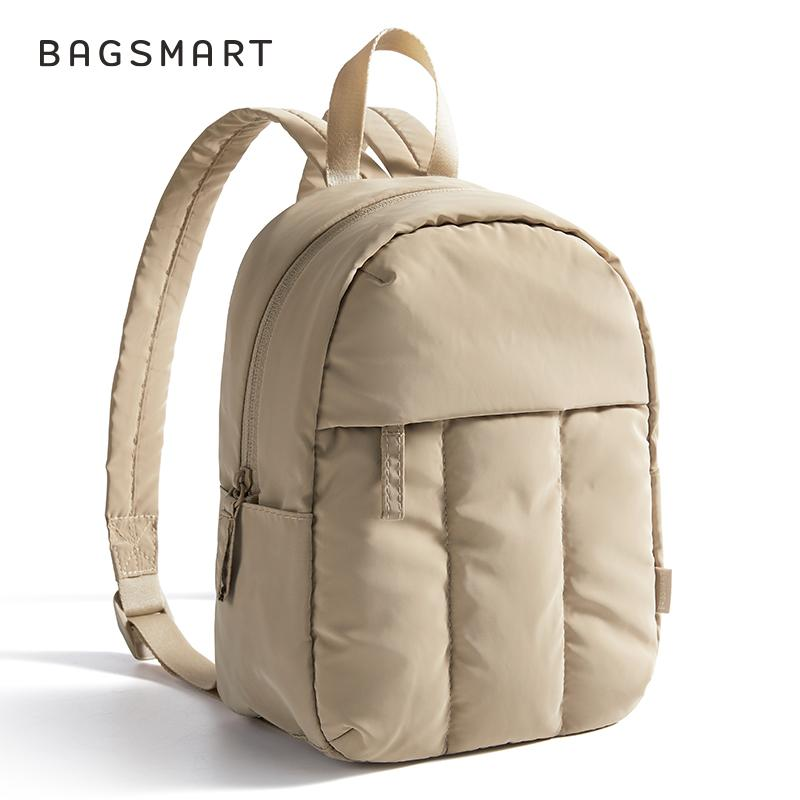 BAGSMART Lightweight Backpack Purses for Women, Water-resistant Puffer Mini Backpack Small Daily Backpack Fashion Bookbag, Quilted Camel