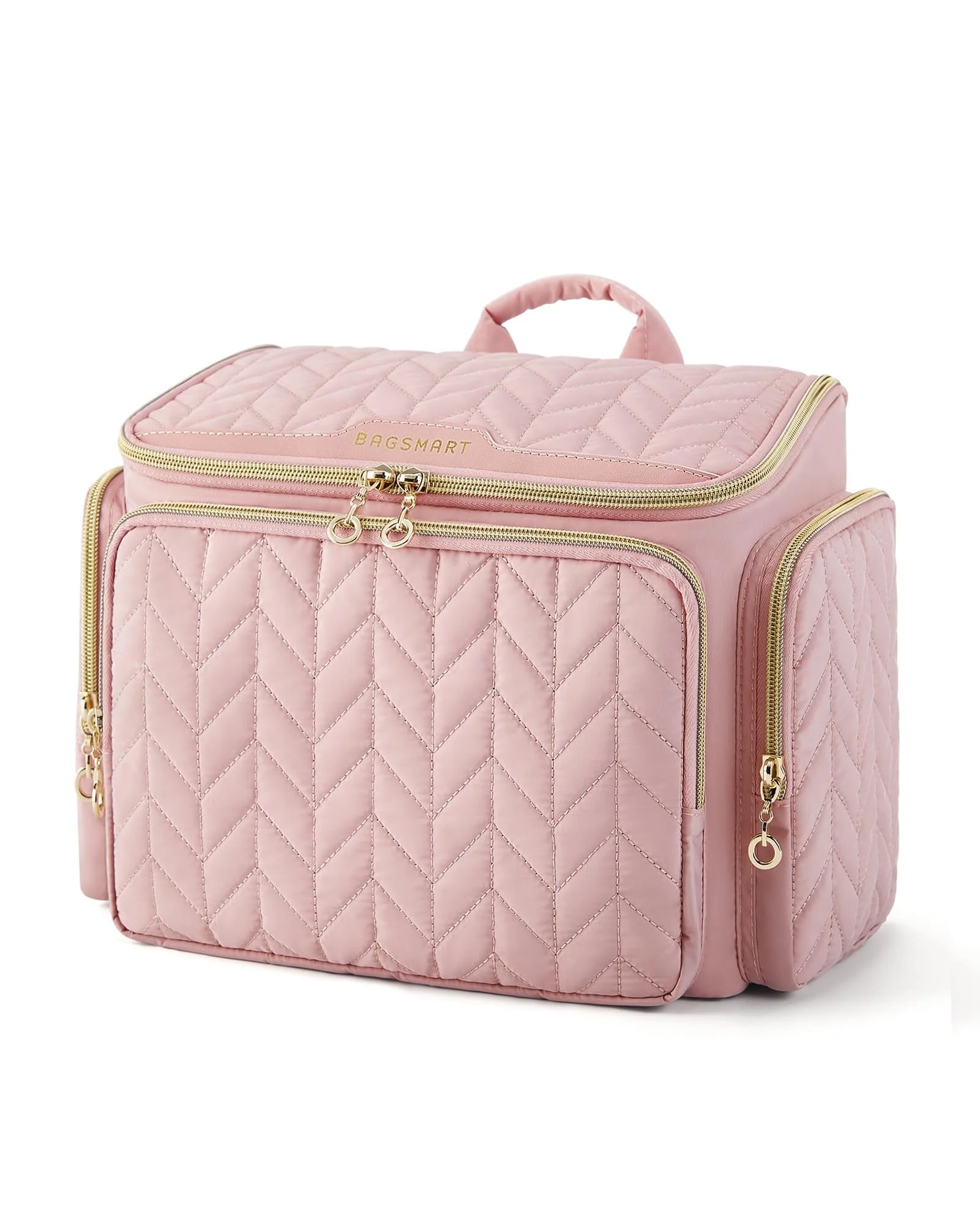 BAGSMART Travel Toiletry Bag, Large Wide-open Travel Bag for Toiletries, Makeup Cosmetic Travel Bag with Handle, Pink