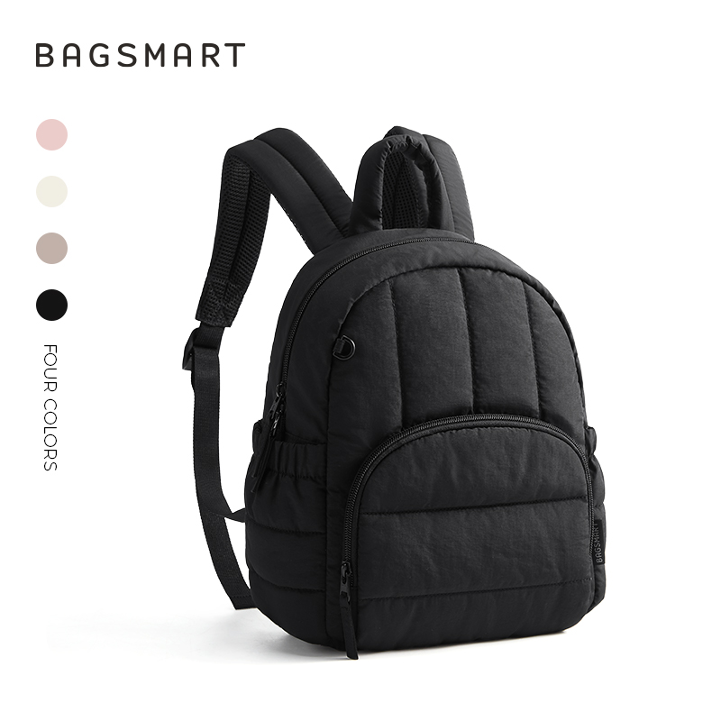 BAGSMART Mini Backpack for Women, Lightweight Puffer Small Backpack Purse, Quilted Casual Travel Daypack, Cute Water-Resistant Bookbag for Daily, Black