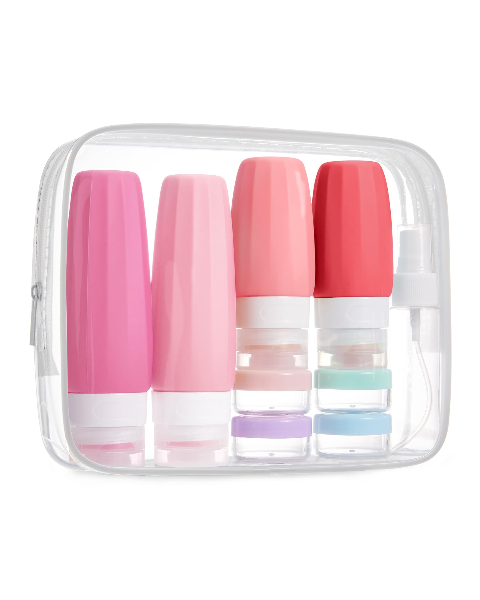 BAGSMART 18 Pack TSA Approved Travel Bottles for Toiletries, Leak Proof Silicone Travel Size Containers Bottles for Shampoo, Rose Pink