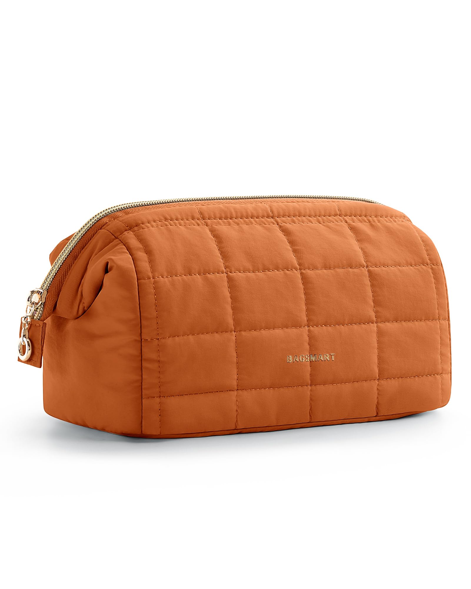 BAGSMART Wide-open Makeup Bag Cosmetic Pouch Organizer Travel Toiletry Bag Essentials Accessories for Women Girls, Rust Orange