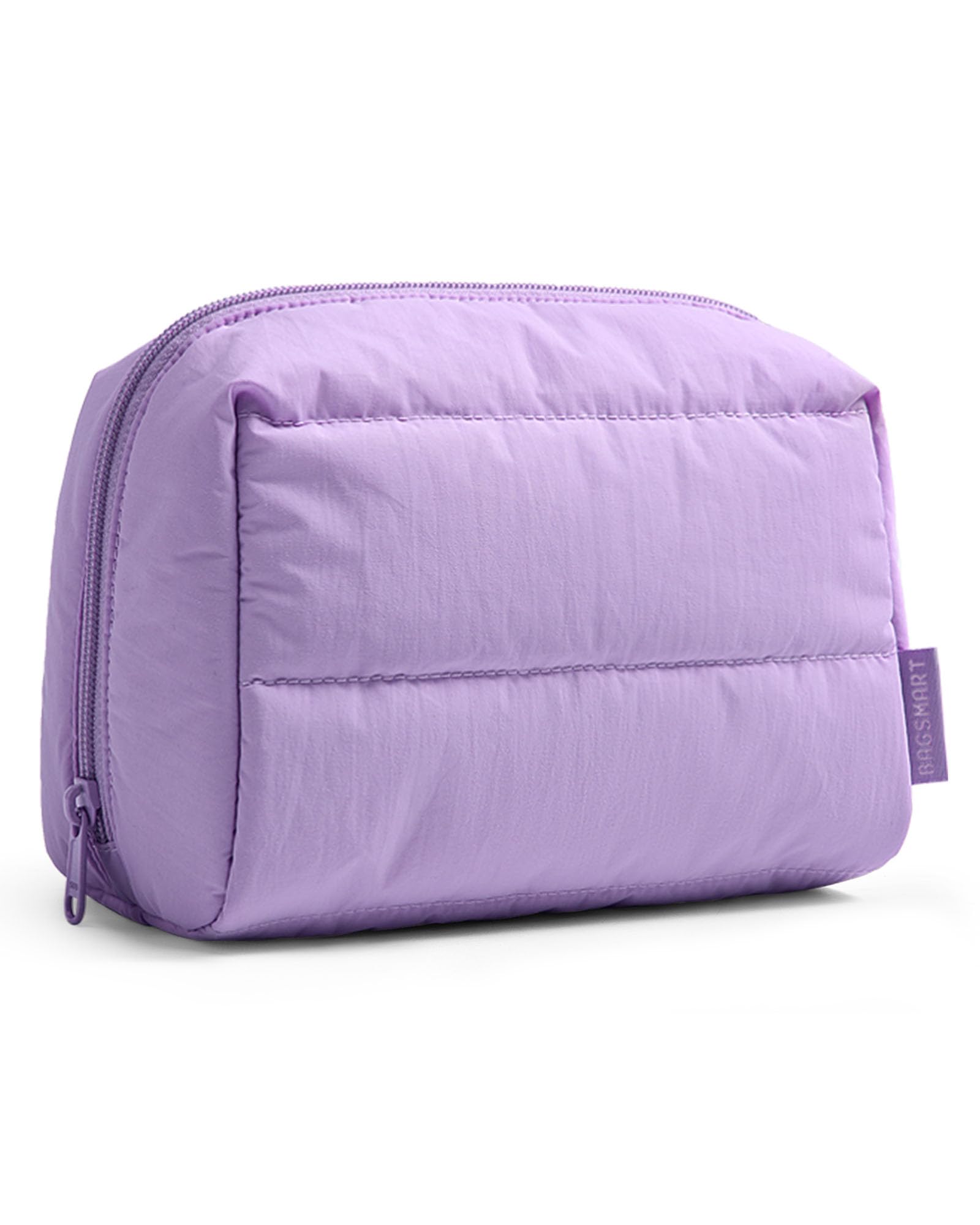 BAGSMART Puffy Makeup Bag, Wide Opening Cosmetic Bag Compact & Spacious, Water-Resistant Travel Organizer Pouches for Women,Lilac