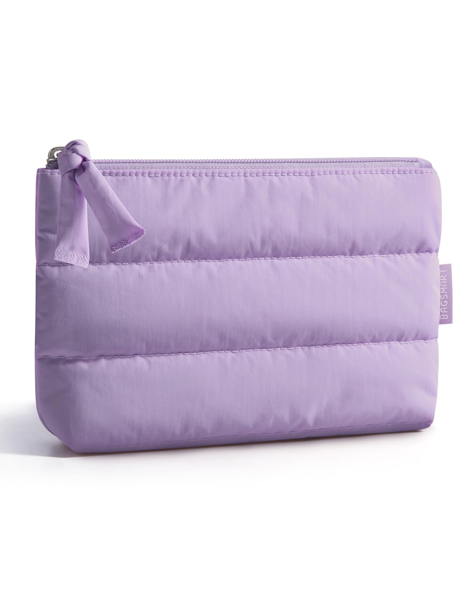 BAGSMART Small Makeup Bag, Puffy Portable Cosmetic Pouch with Charm Zipper, Water-Resistant Travel Organizer for Women, Lilac