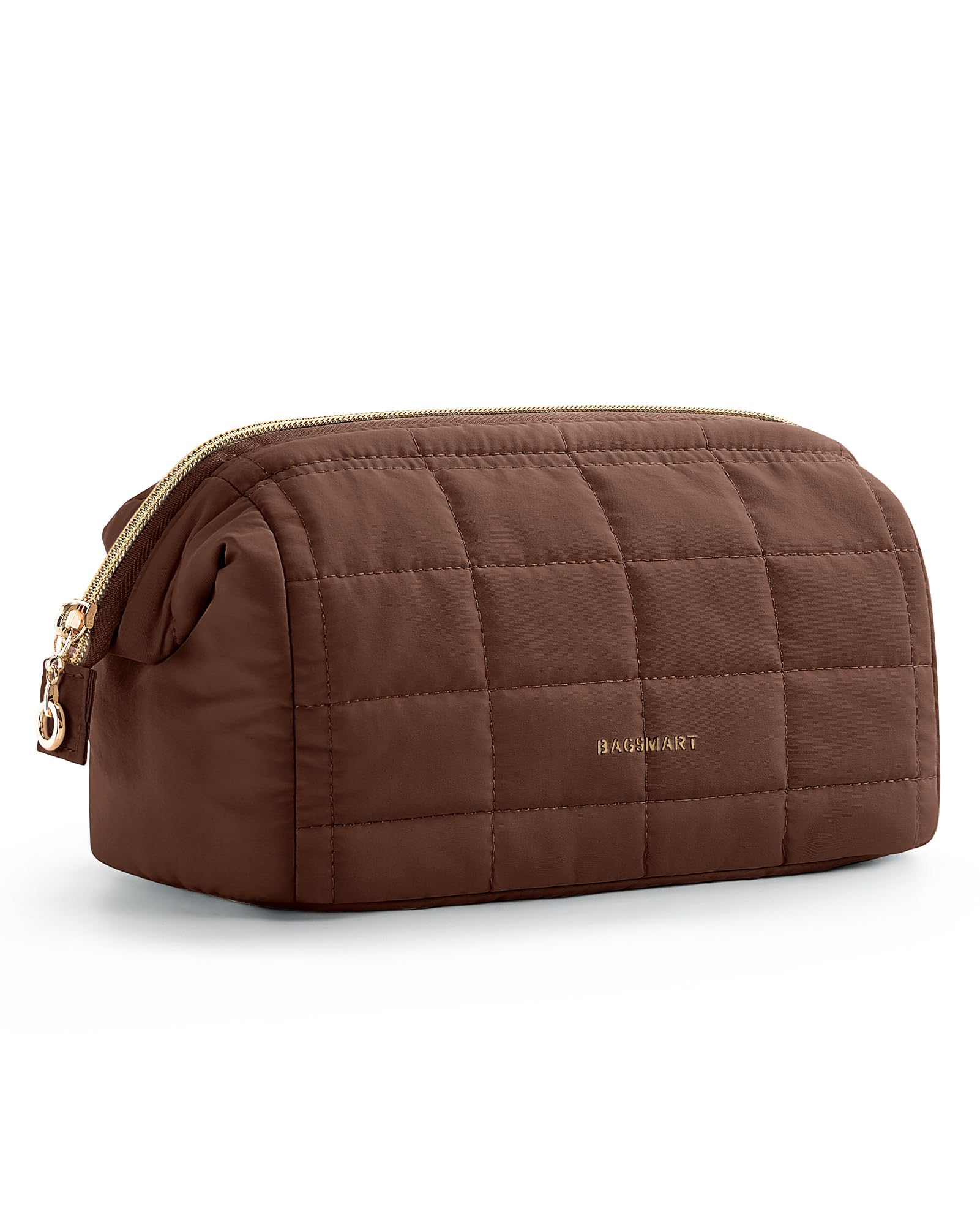 BAGSMART Wide-open Makeup Bag Cosmetic Pouch Organizer Travel Toiletry Bag Essentials Accessories for Women Girls, Chocolate
