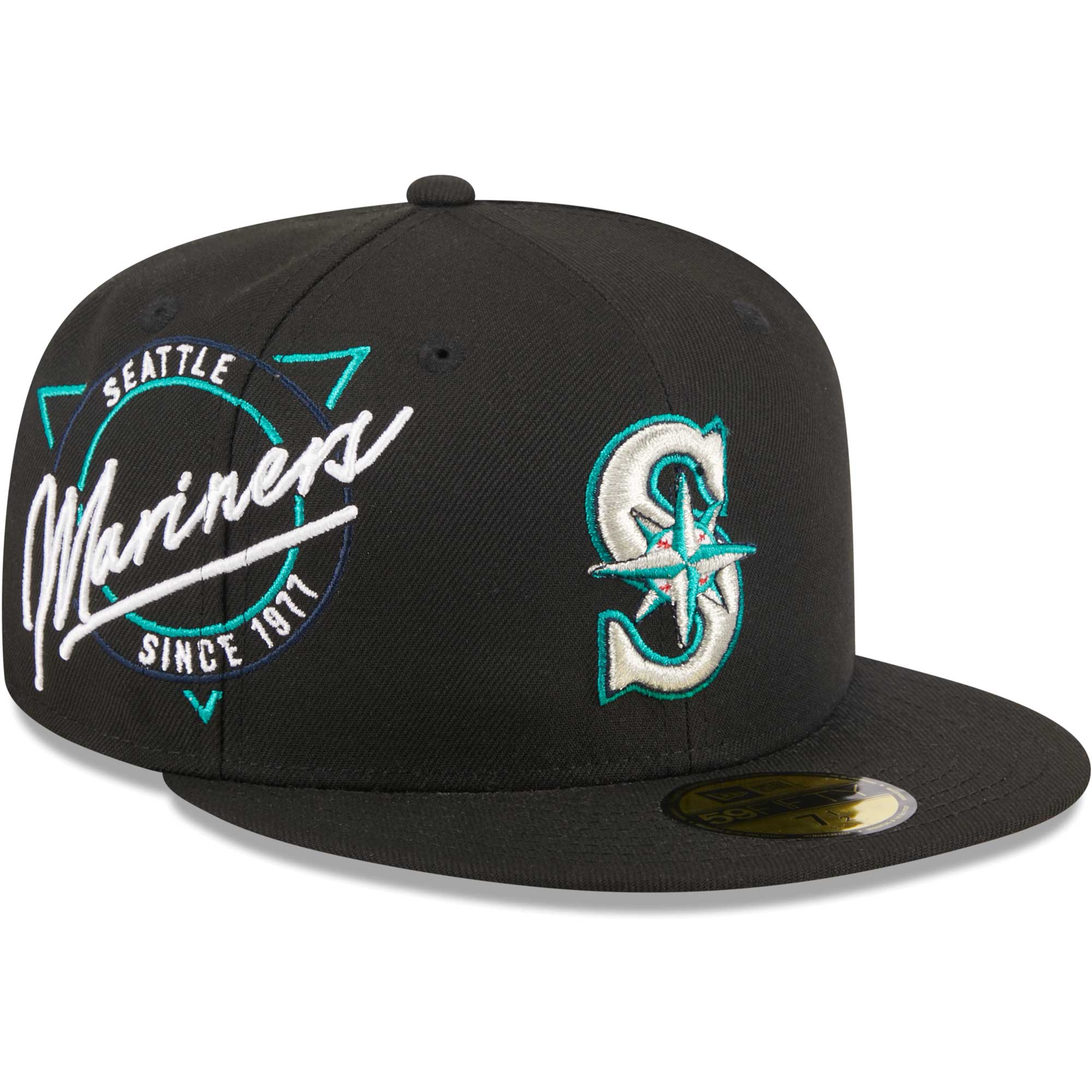 Seattle Mariners New Era Neon 59FIFTY Fitted Hat Black 6 7/8