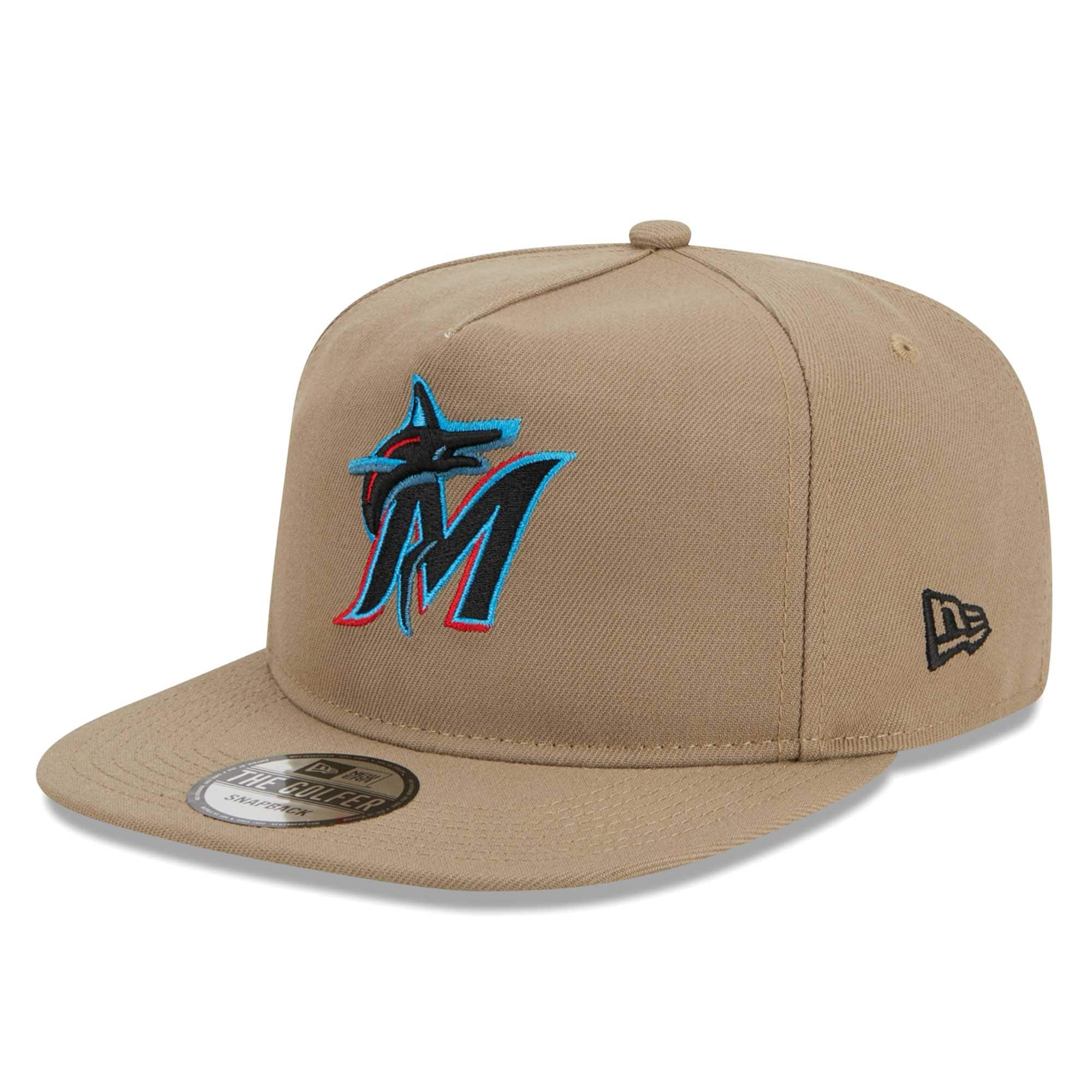 Miami Marlins New Era Golfer Adjustable Hat - Khaki