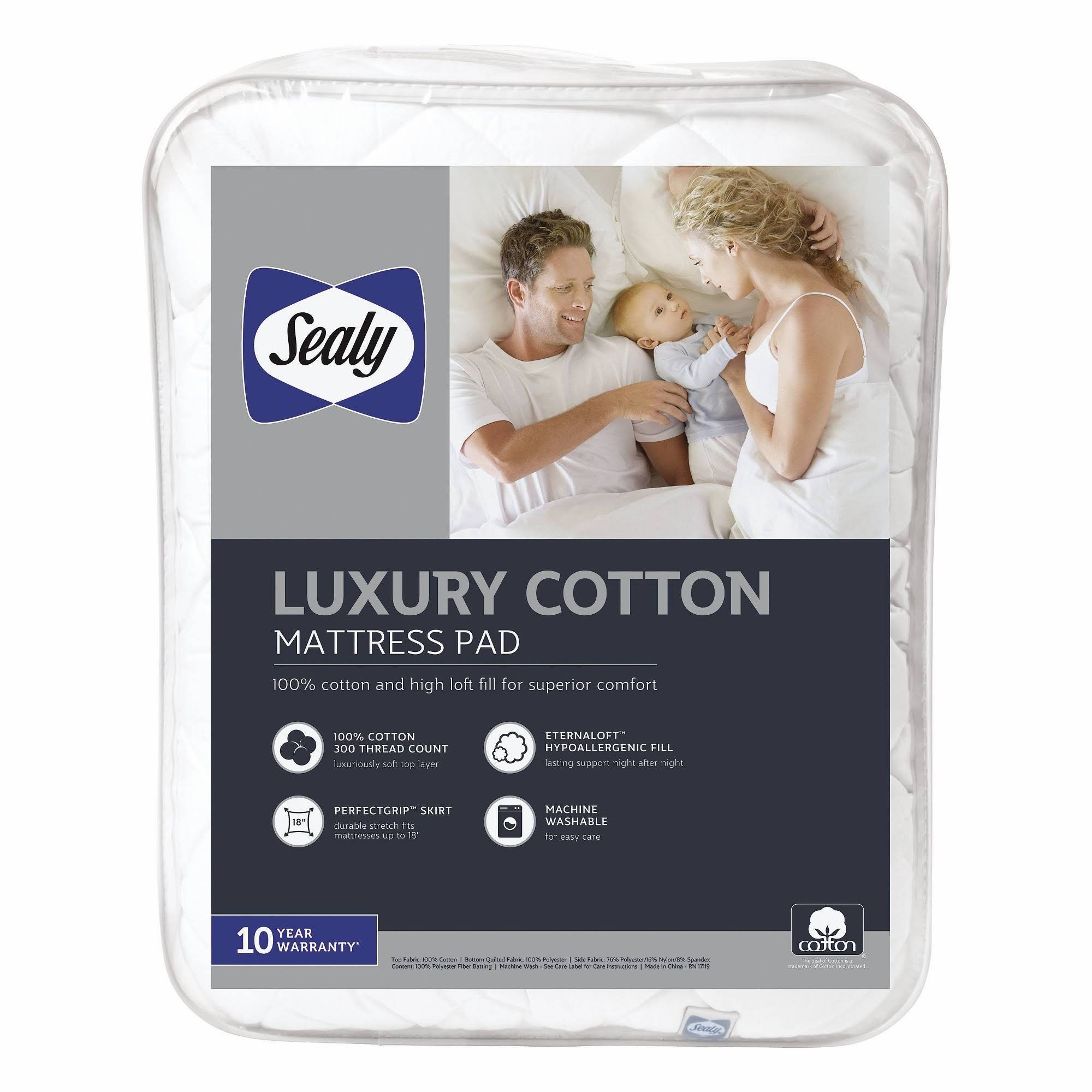 Full Luxury Cotton Mattress Pad White - Sealy