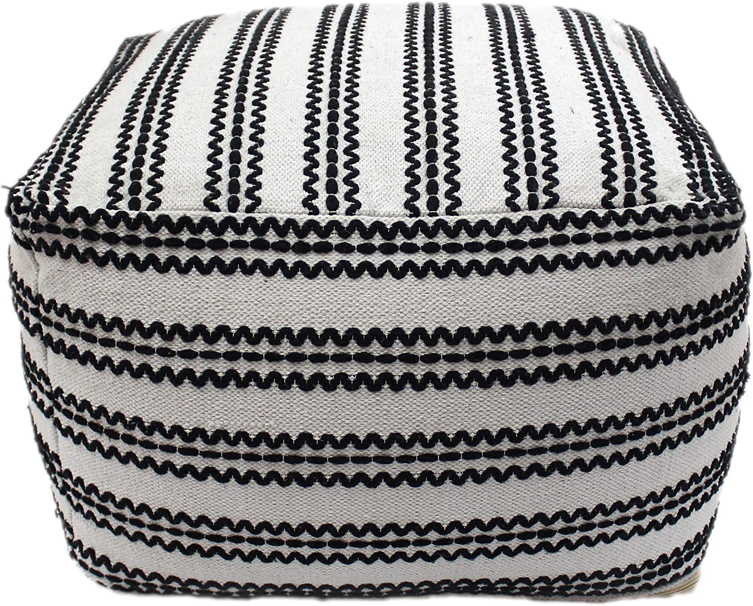 Christopher Knight Home Lillian Large Square Casual Pouf, Contemporary, Black and Natural Cotton