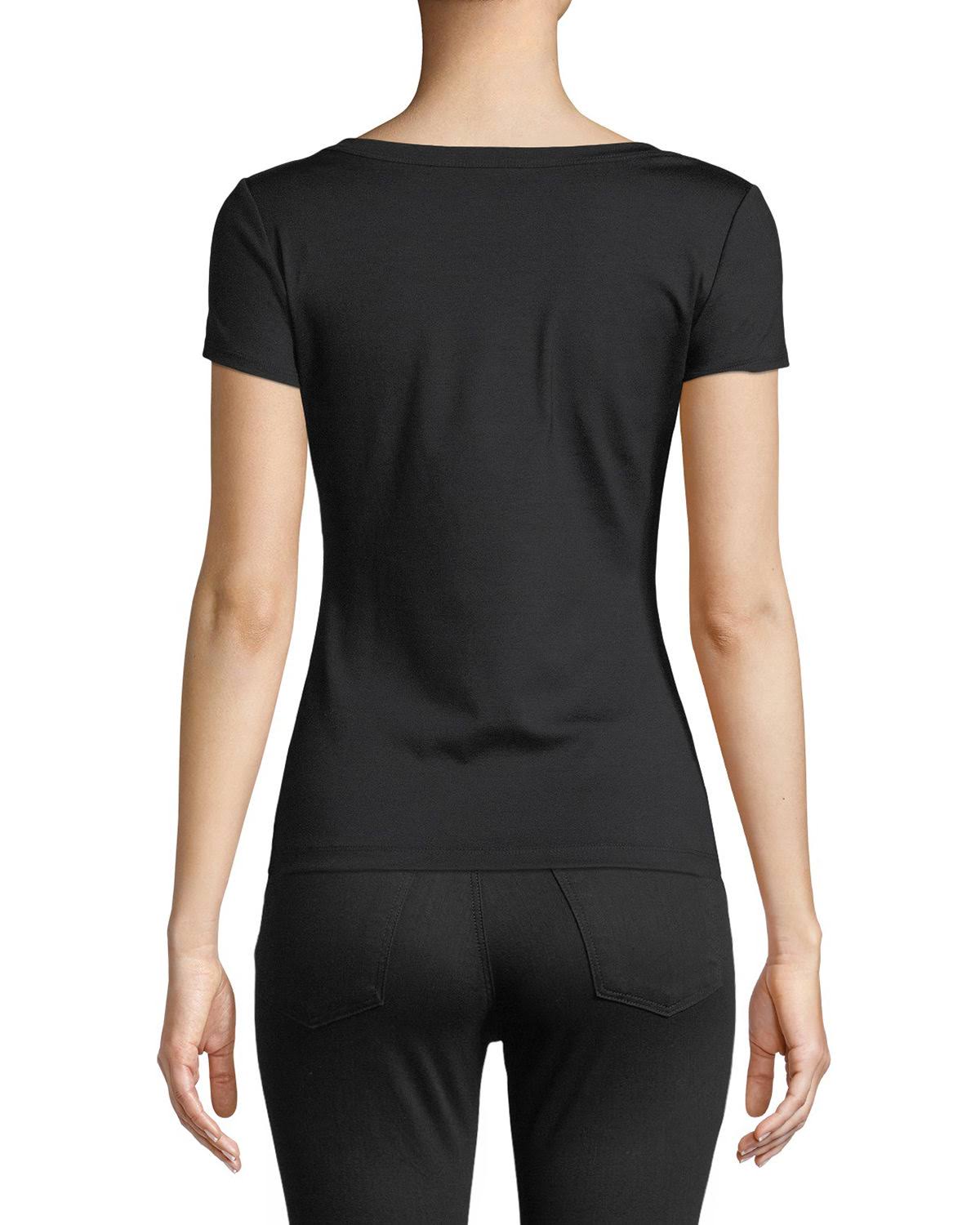 Lafayette 148 New York CottonStretch Basic Tee Black Womens Xs