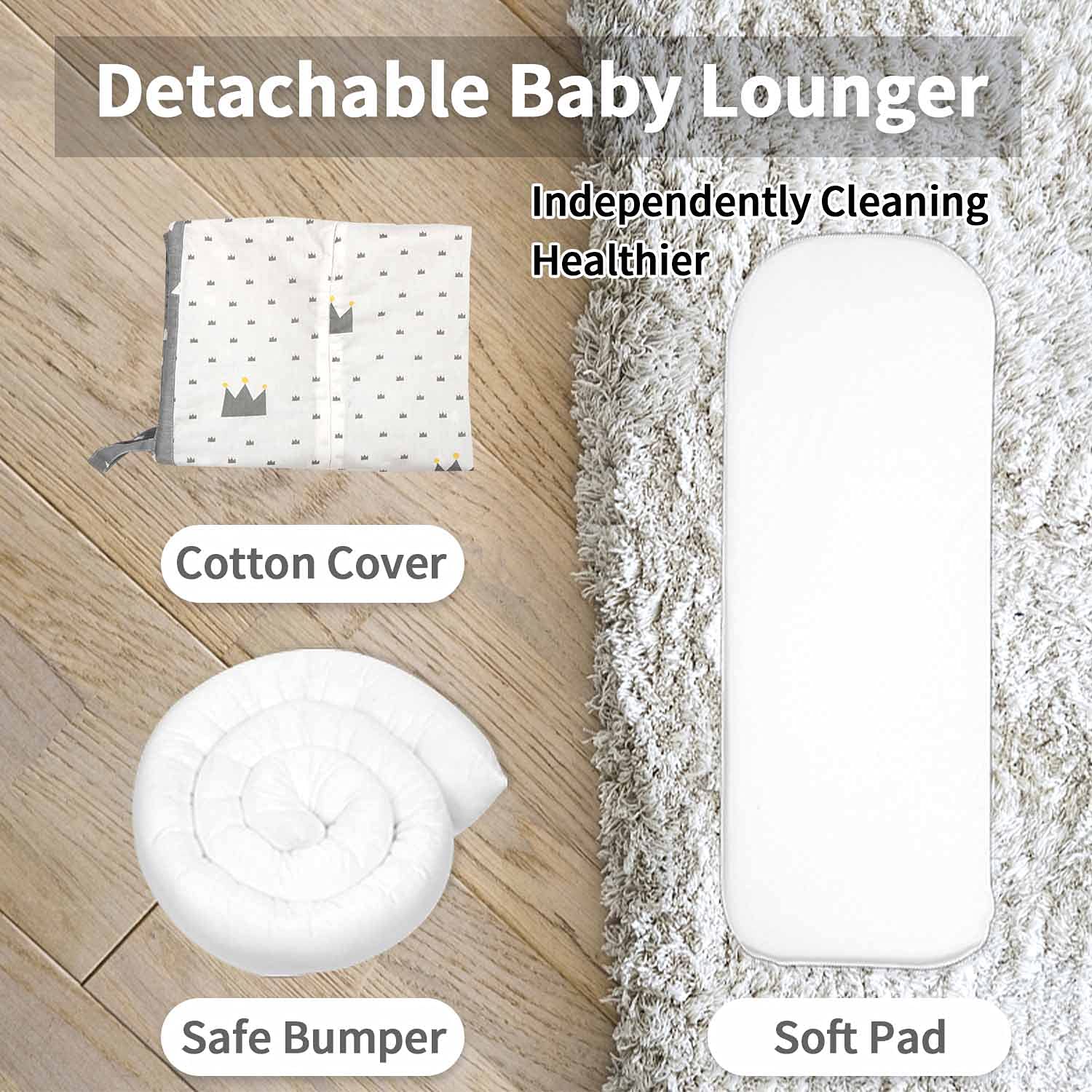 Baby Lounger Baby Nest for Baby Co-Sleeping, Amenpoki 100% Cotton Reversible Infant Lounger Bed, Soft Breathable Newborn Lounger Crib for Napping and Cosleeping, Suitable for 0-12 Months Infant