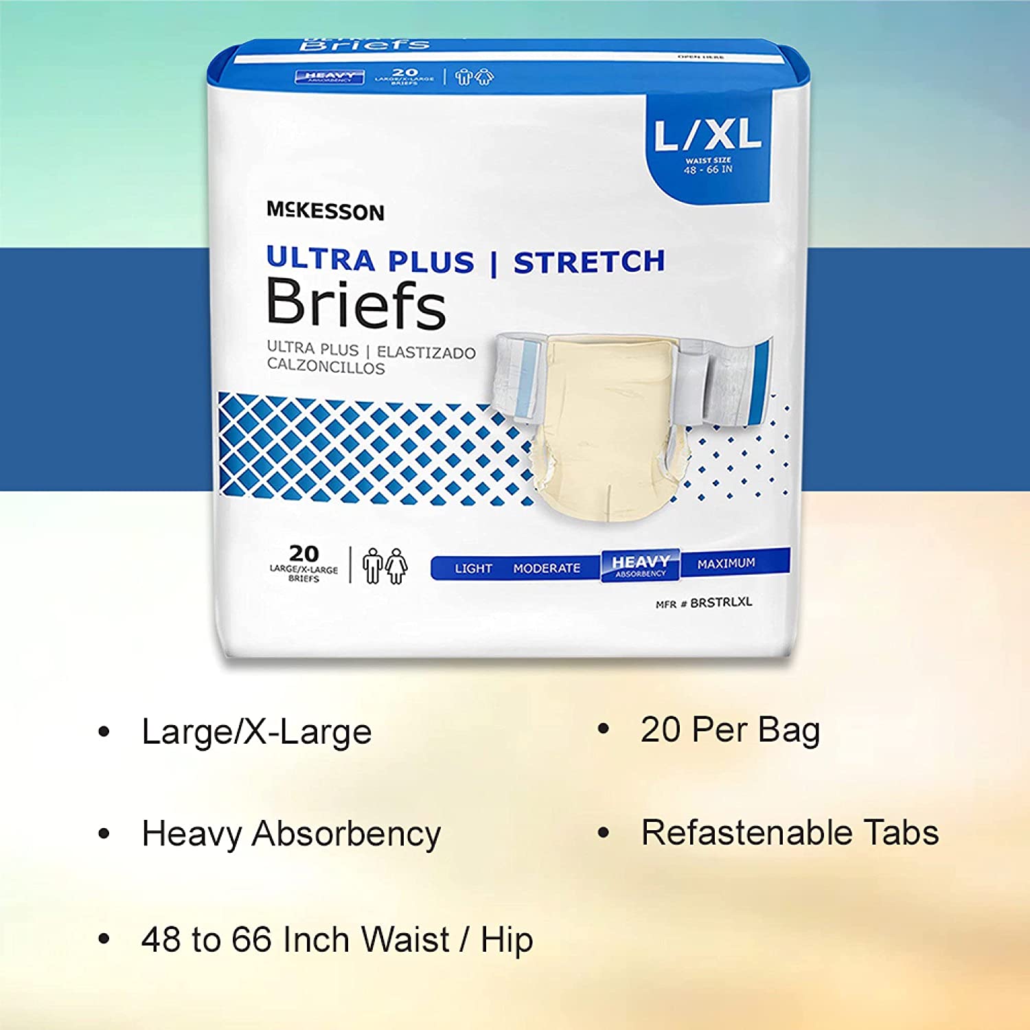 McKesson Ultra Plus Stretch Incontinence Brief, Unisex, Adult, Large/XL, Heavy Absorbency, 20 Count, 4 Packs, 80 Total