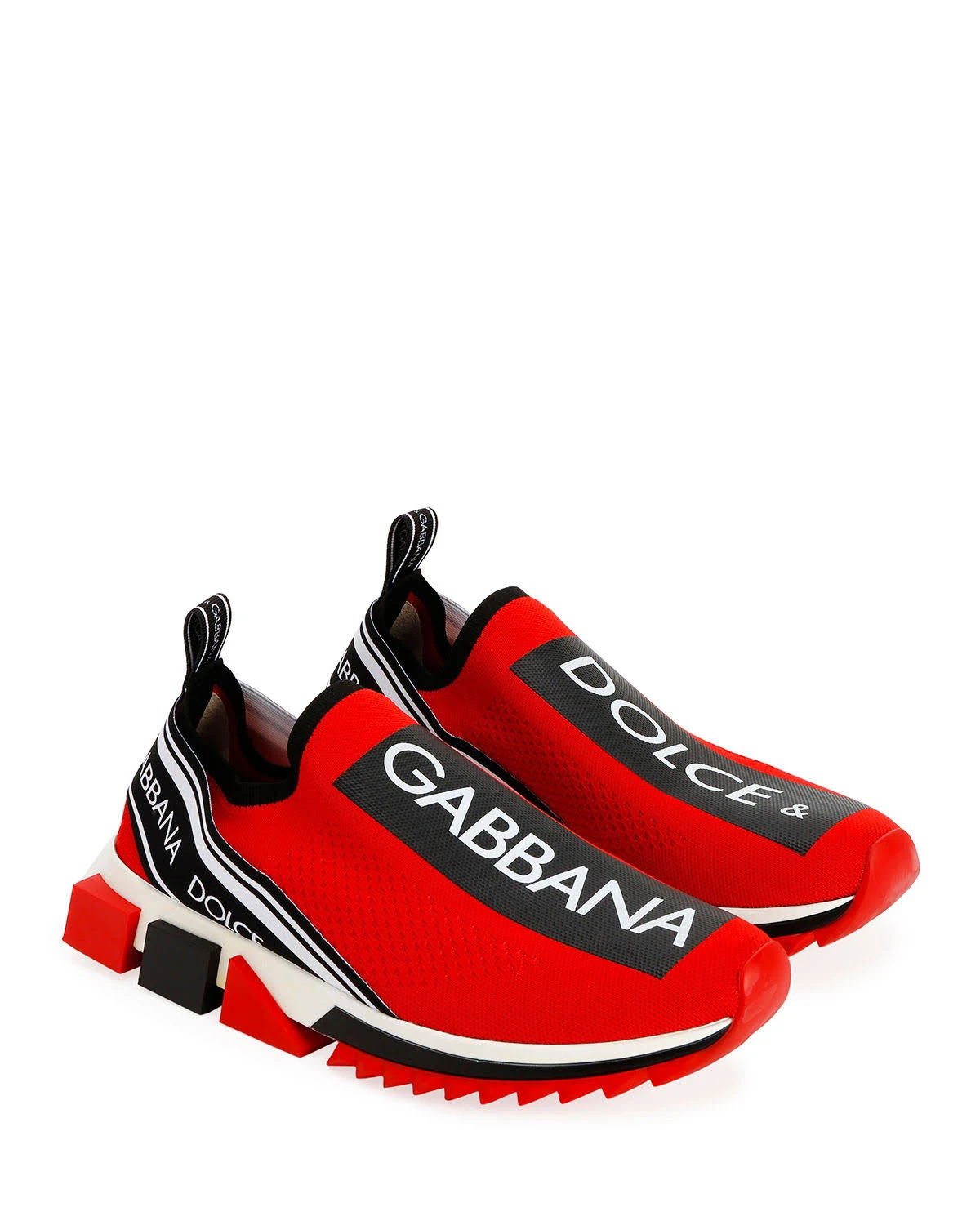Dolceu0026Gabbana Mens Sorrento LogoStripe Sock Sneakers RedBlack Mens 13D