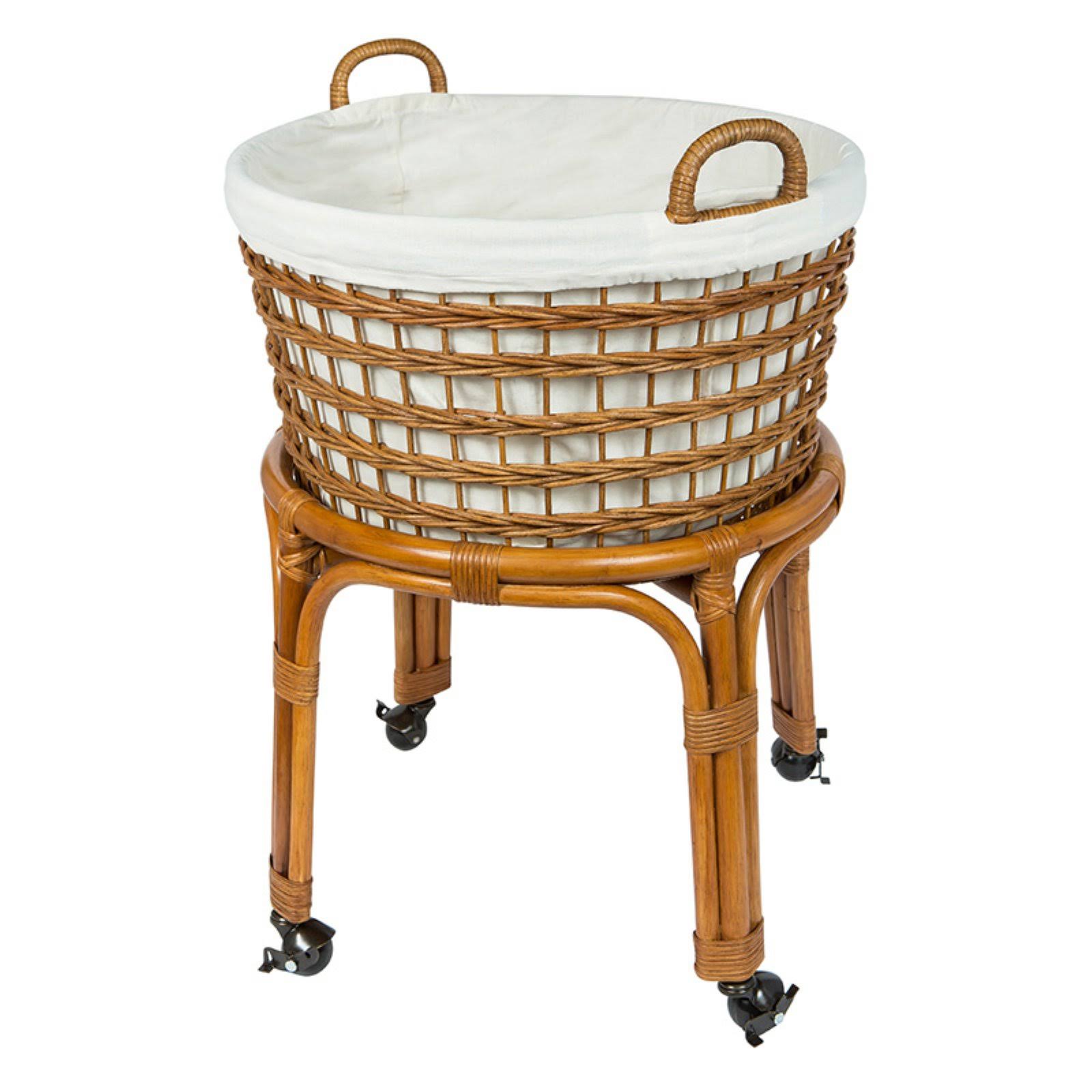 Kouboo 1030080 Rolling Wicker Laundry Basket and Hamper with Cotton Liner, Stand