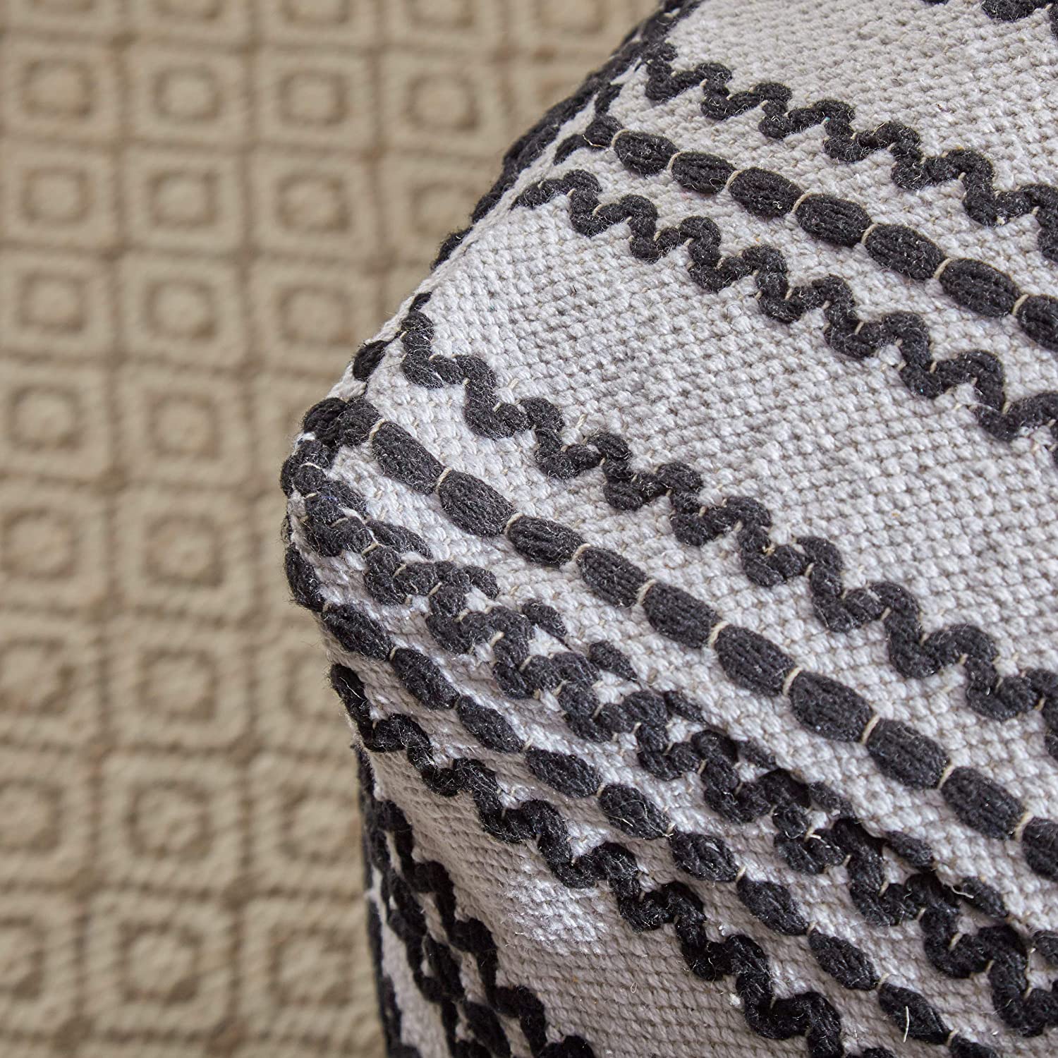 Christopher Knight Home Lillian Large Square Casual Pouf, Contemporary, Black and Natural Cotton