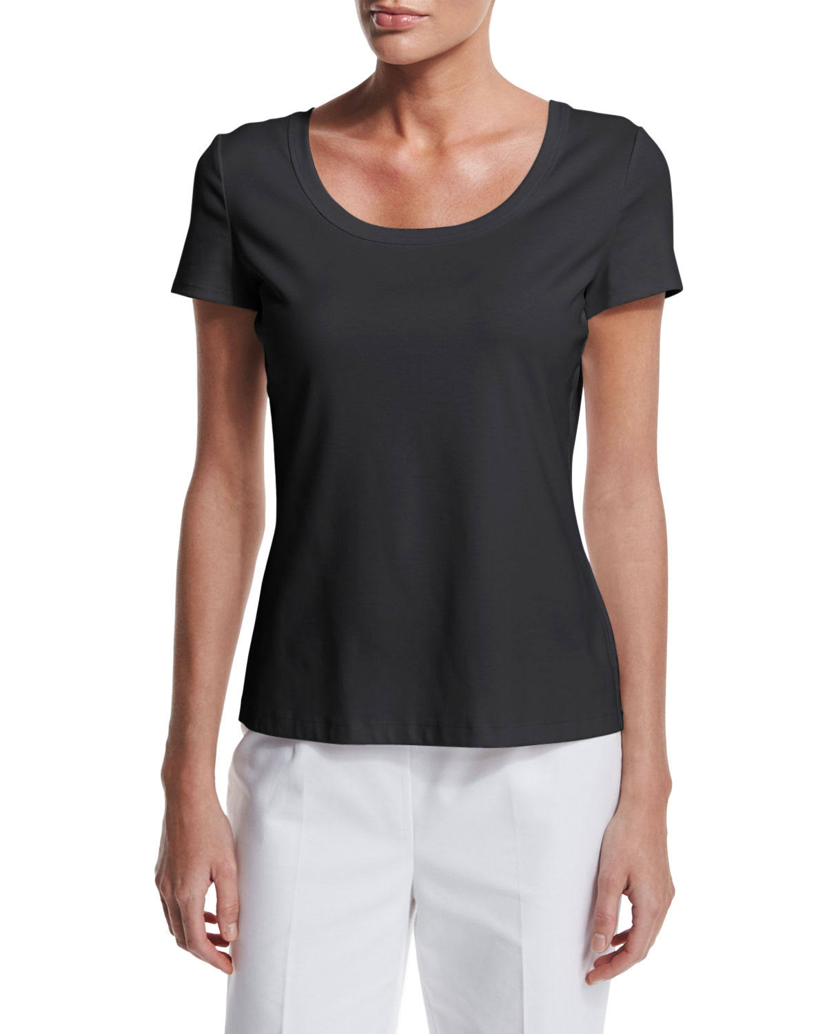 Lafayette 148 New York CottonStretch Basic Tee Black Womens Xs
