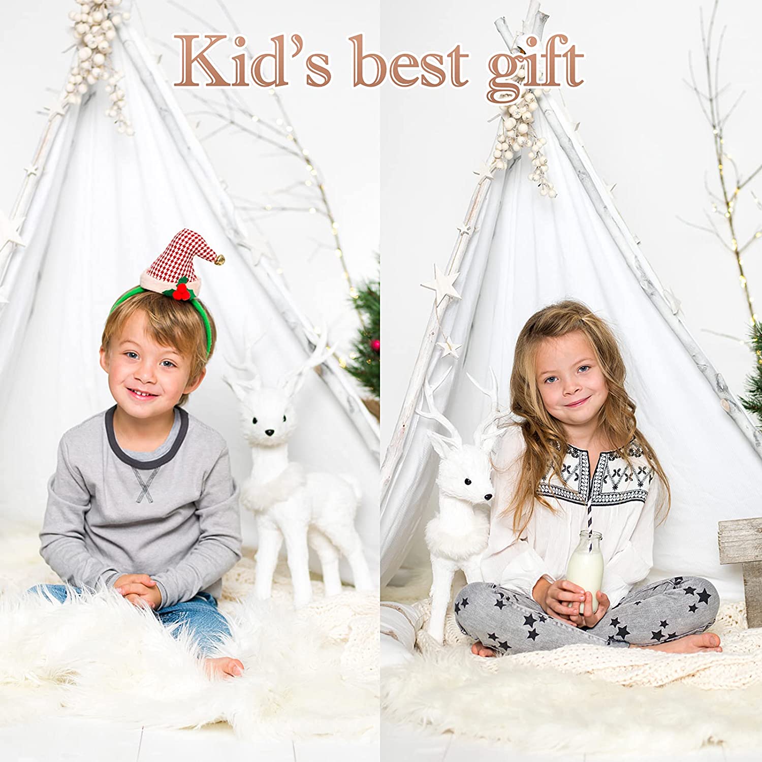 ZOCONE Teepee Tent for Kids, Portable Cotton-Linen Kid Tent with Drawstring Bag/Star Lights, Teepee for Girls & Boys Indoor & Outdoor Play Tent Camping Tent (Pole Length 63.0