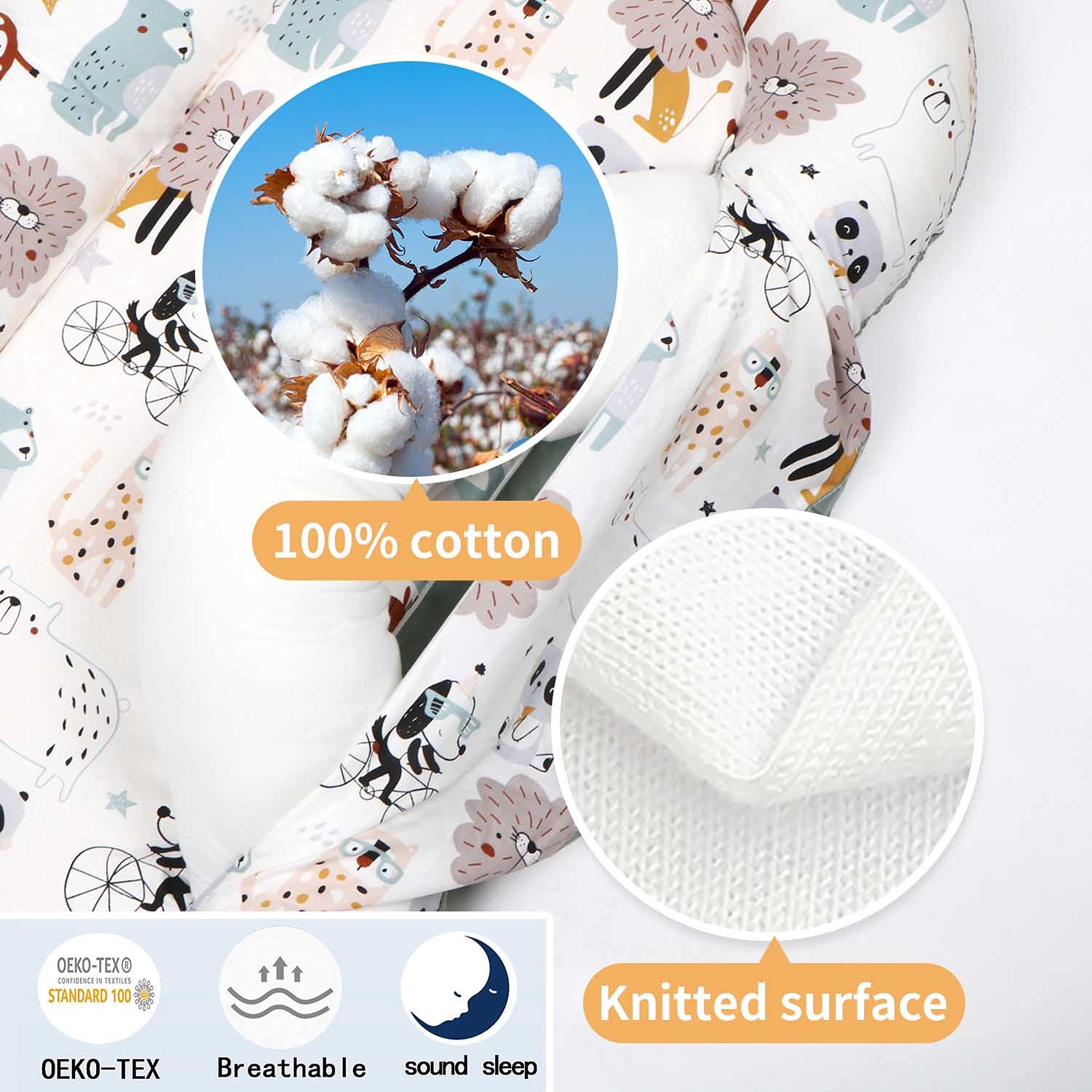 Baby Lounger Baby Nest for Baby Co-Sleeping, Amenpoki 100% Cotton Reversible Infant Lounger Bed, Soft Breathable Newborn Lounger Crib for Napping and Cosleeping, Suitable for 0-12 Months Infant
