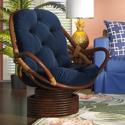 🔥Wetherell 33x22 Wide Tufted Swivel Papasan Chair Bay Isle Home Fabric: Navy Cotton Twill
