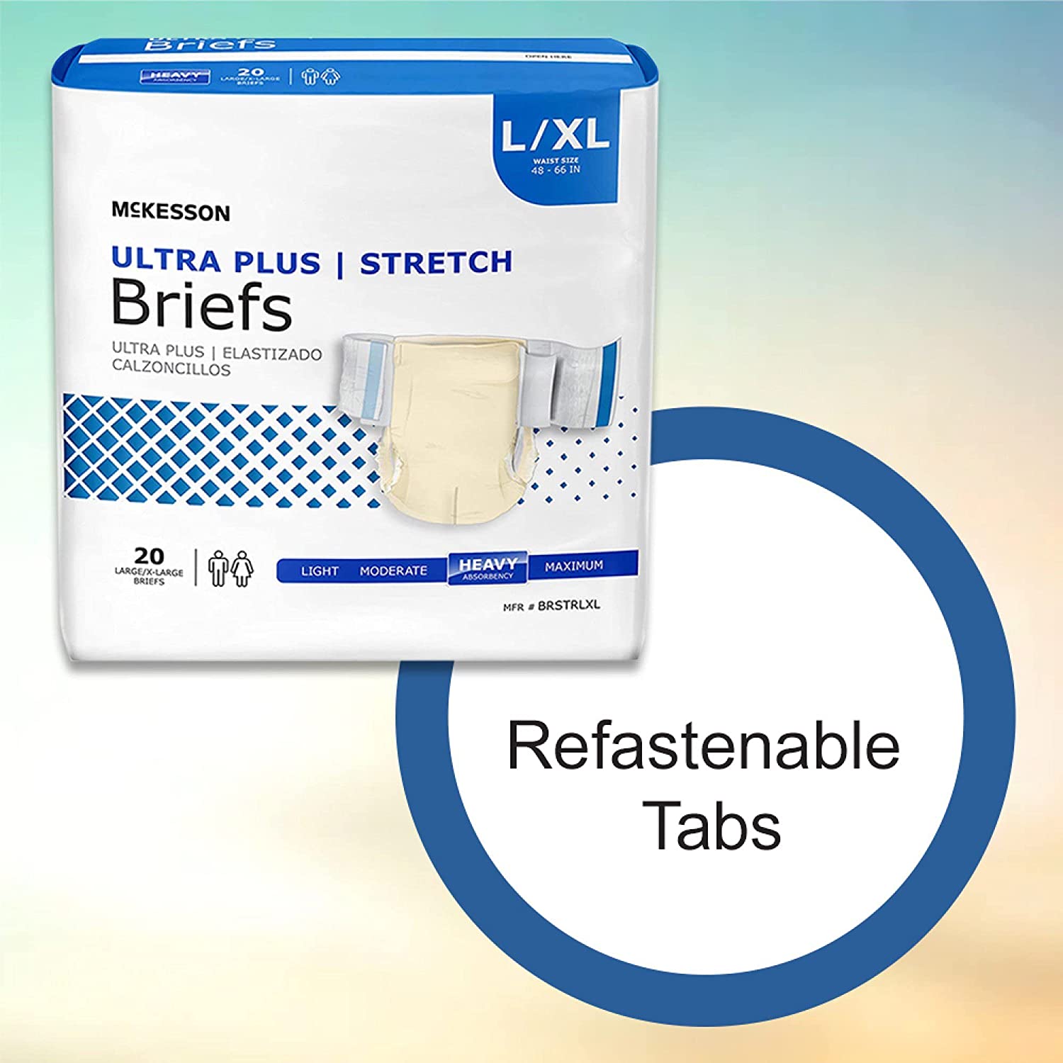 McKesson Ultra Plus Stretch Incontinence Brief, Unisex, Adult, Large/XL, Heavy Absorbency, 20 Count, 4 Packs, 80 Total