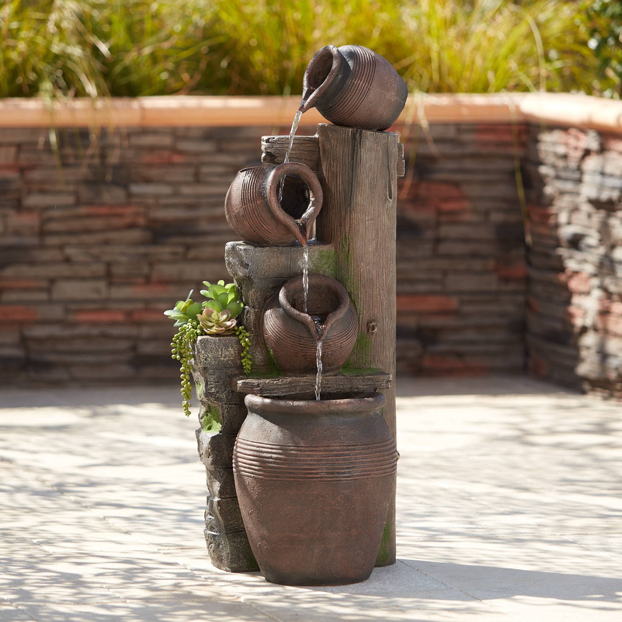 Four Pot 39 1/4 H Terracotta LED Cascading Outdoor Fountain