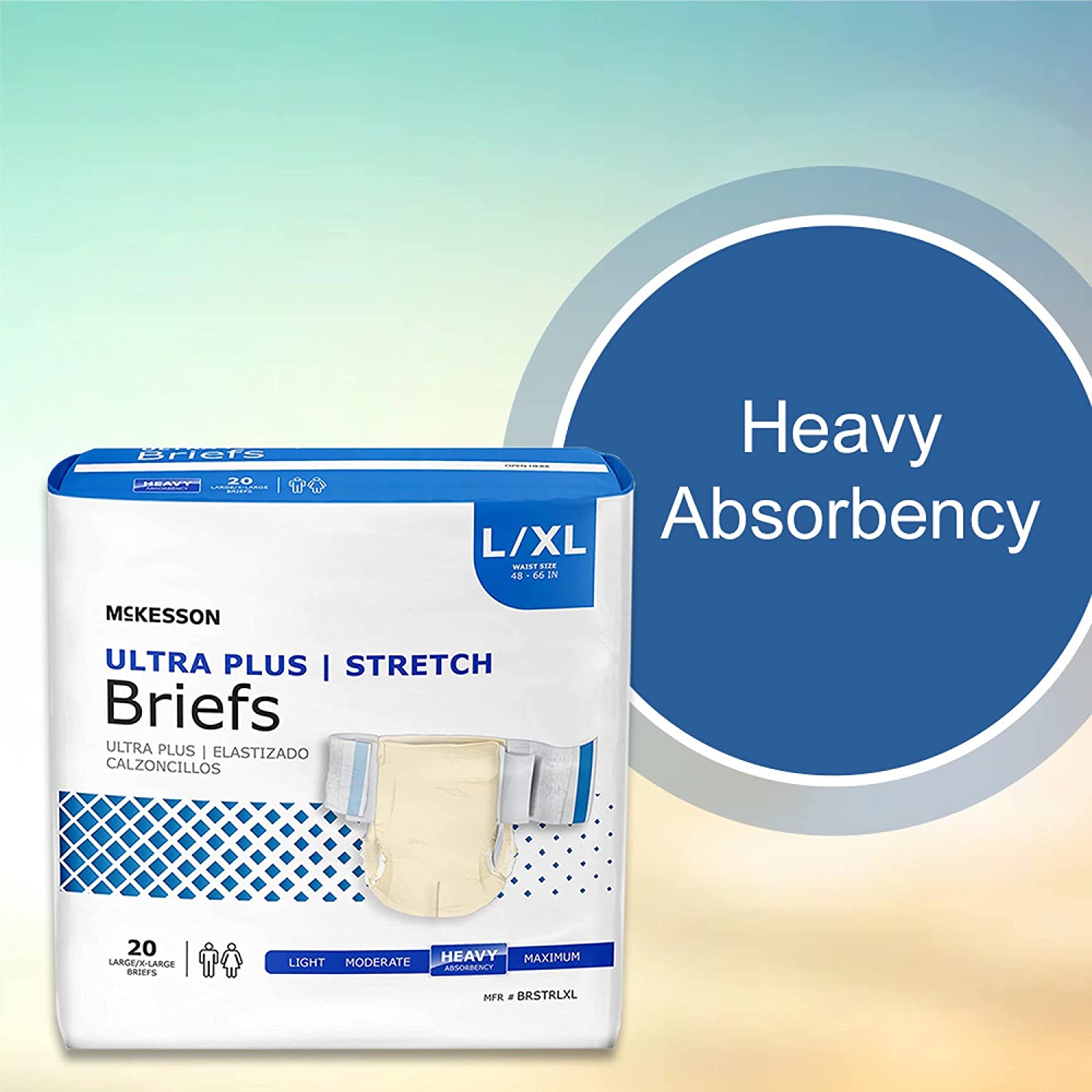 McKesson Ultra Plus Stretch Incontinence Brief, Unisex, Adult, Large/XL, Heavy Absorbency, 20 Count, 4 Packs, 80 Total