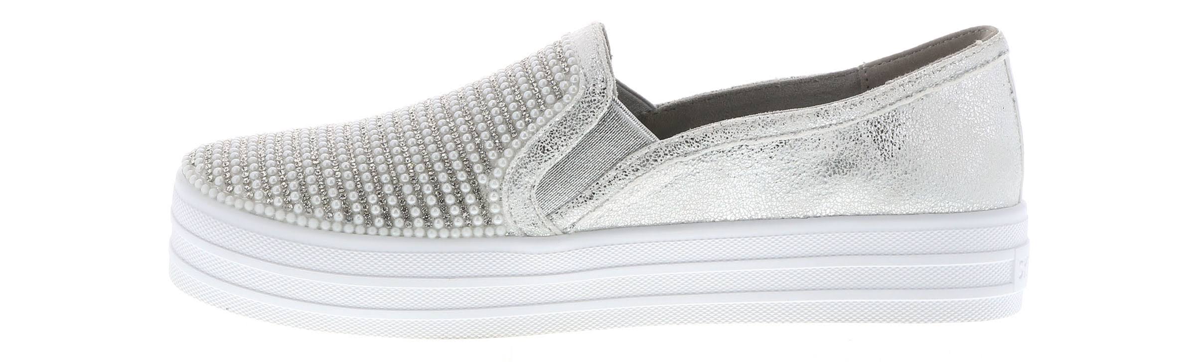 Skecher Street Women's Double Up Shiny Dancer Fashion Sneaker, Rhinestone Silver, Size: 8