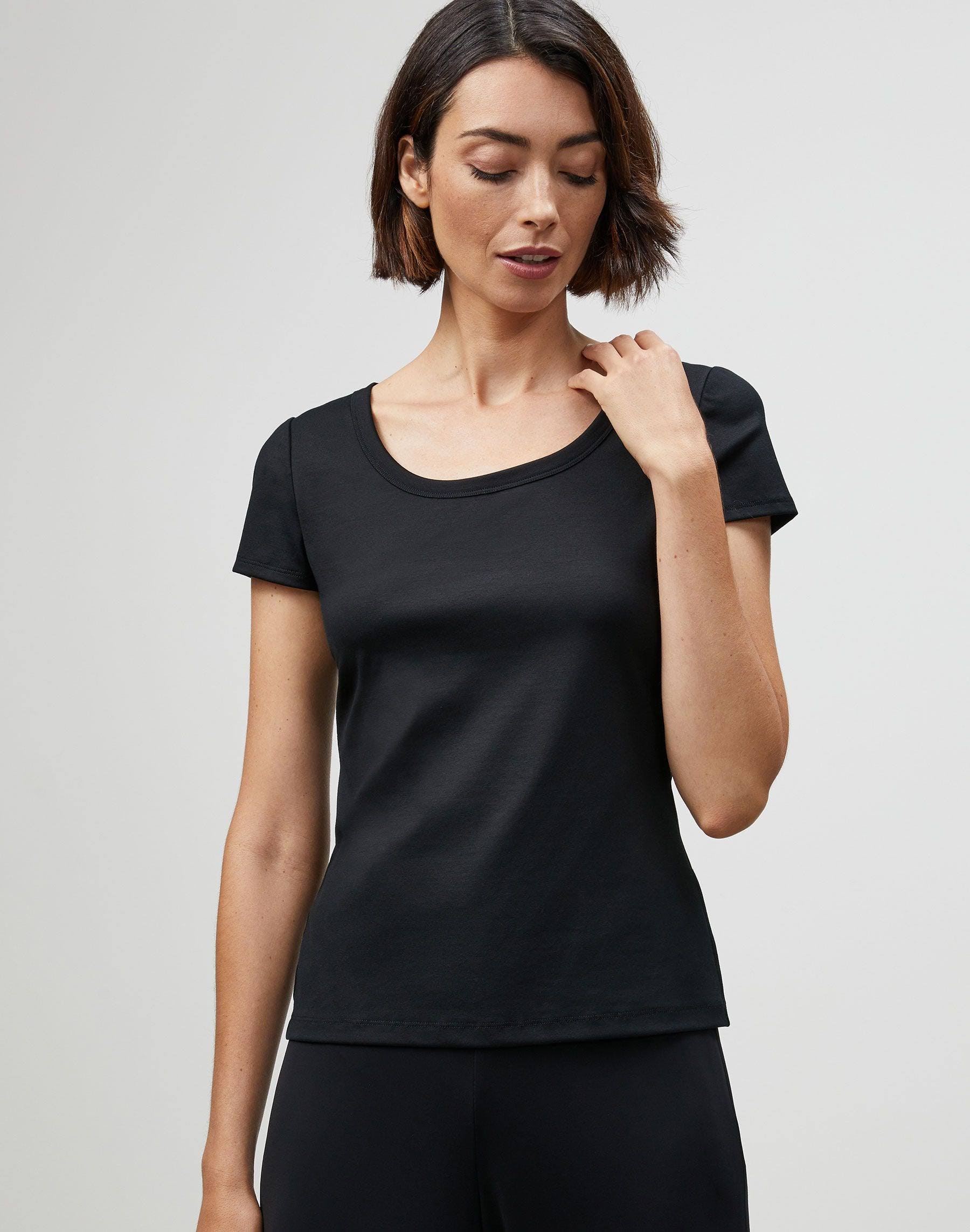 Lafayette 148 New York CottonStretch Basic Tee Black Womens Xs