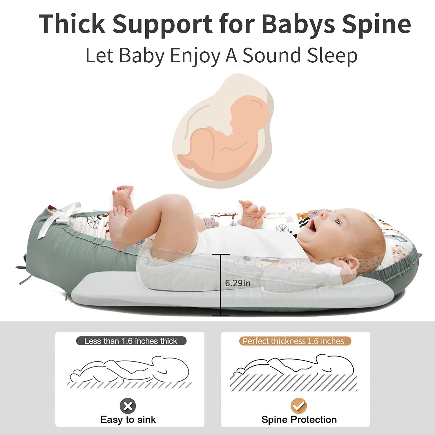 Baby Lounger Baby Nest for Baby Co-Sleeping, Amenpoki 100% Cotton Reversible Infant Lounger Bed, Soft Breathable Newborn Lounger Crib for Napping and Cosleeping, Suitable for 0-12 Months Infant