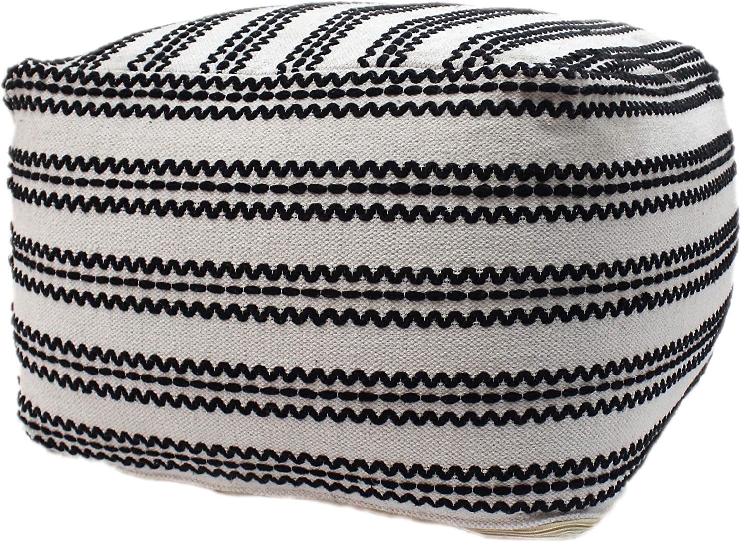 Christopher Knight Home Lillian Large Square Casual Pouf, Contemporary, Black and Natural Cotton