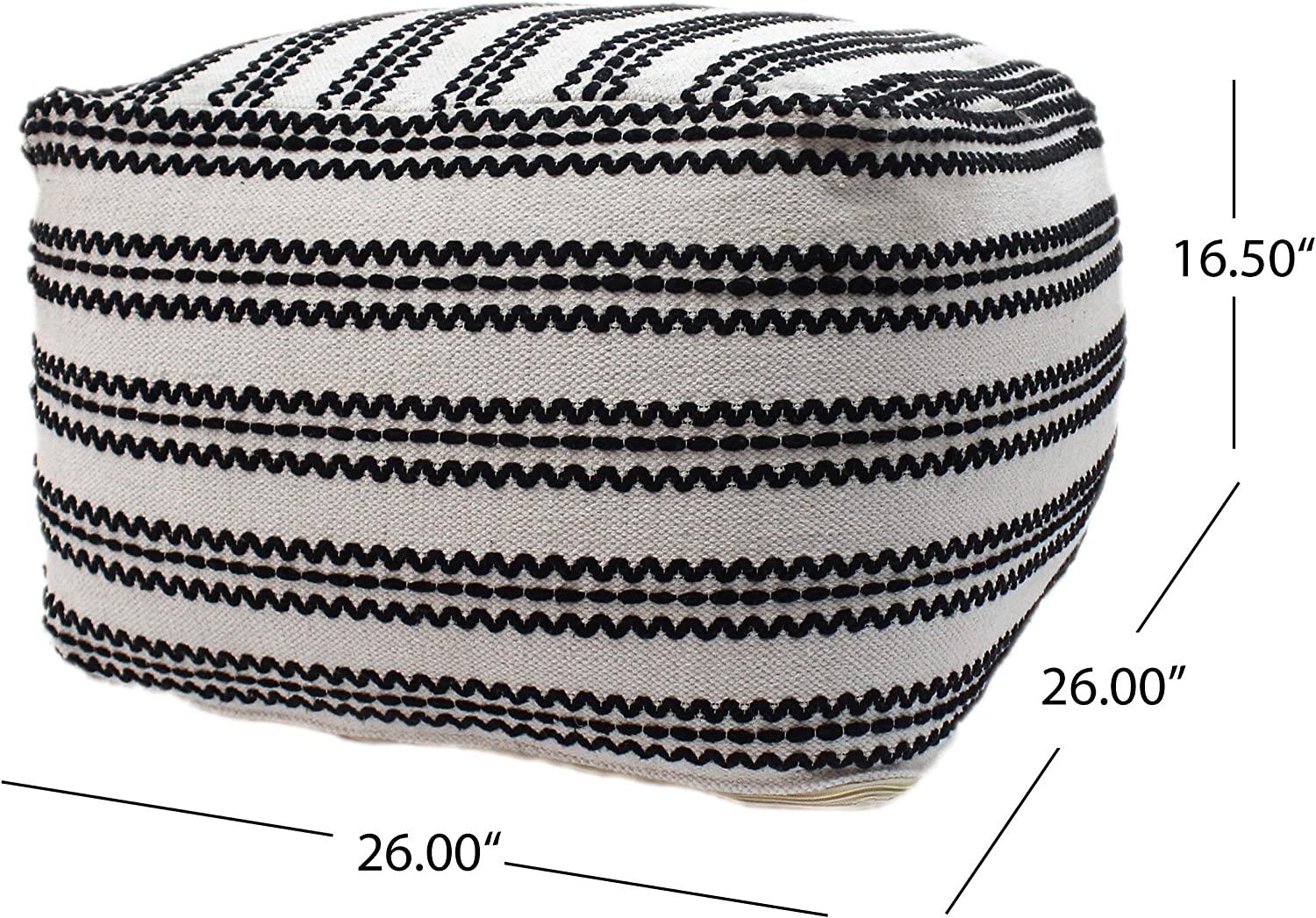 Christopher Knight Home Lillian Large Square Casual Pouf, Contemporary, Black and Natural Cotton