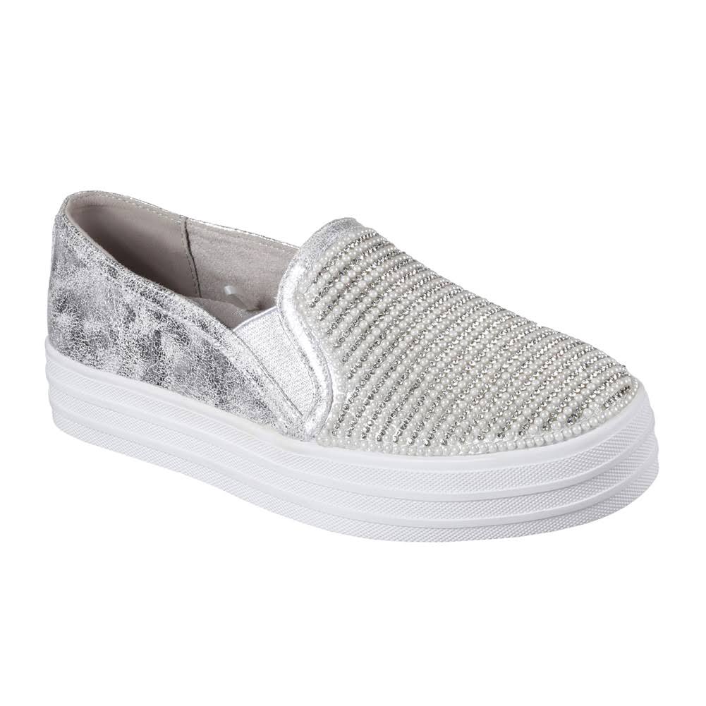 Skecher Street Women's Double Up Shiny Dancer Fashion Sneaker, Rhinestone Silver, Size: 8