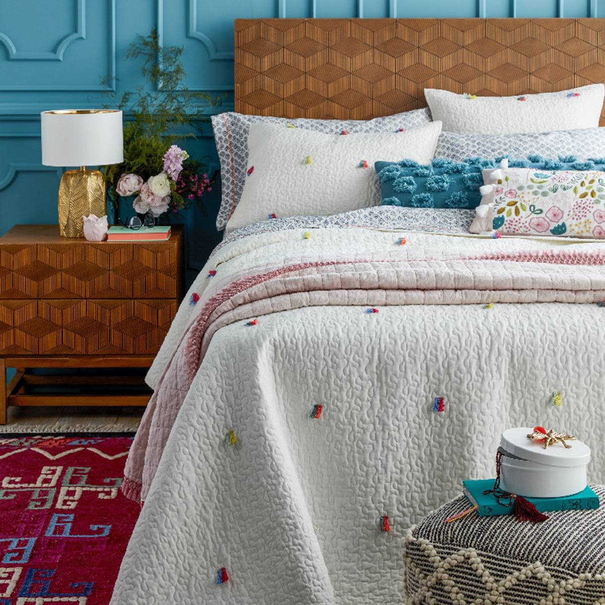 California King Cotton Percale Print Sheet Set Indigo - Opalhouse