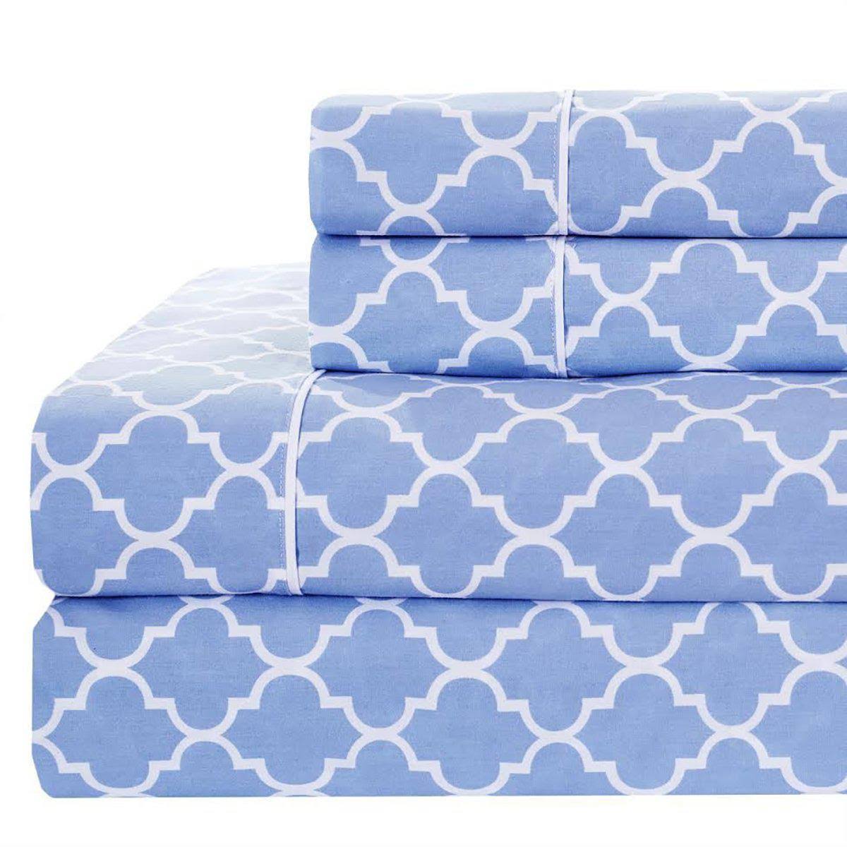 Percale Printed Bed Sheets 100% Cotton Meridian Queen / Periwinkle