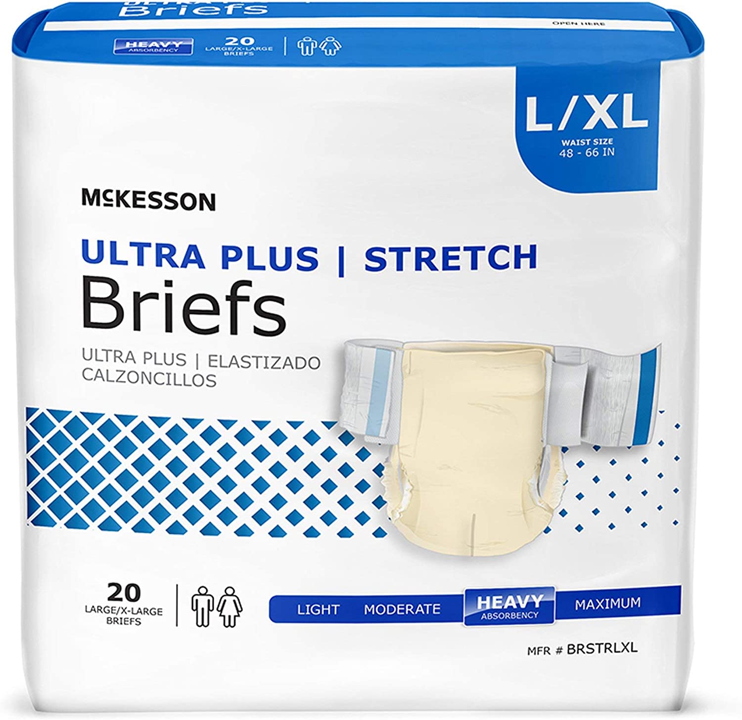 McKesson Ultra Plus Stretch Incontinence Brief, Unisex, Adult, Large/XL, Heavy Absorbency, 20 Count, 4 Packs, 80 Total
