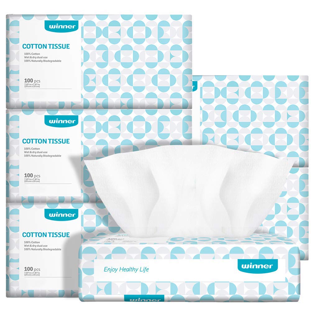 Winner Soft Dry Wipe, Made of Cotton Only, 600 Count Unscented Cotton Tissues for Sensitive Skin