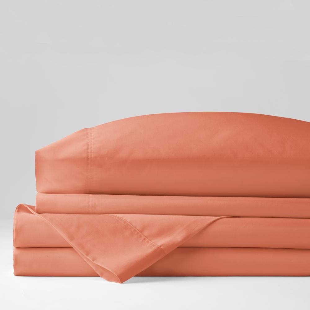 The Company Store Company Cotton 4-Piece Melon Solid 300-Thread Count Wrinkle-Free Sateen Full Sheet Set