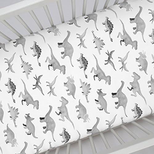 Carousel Designs Gray Watercolor Dinosaurs Crib Sheet - Organic 100% Cotton Fitt