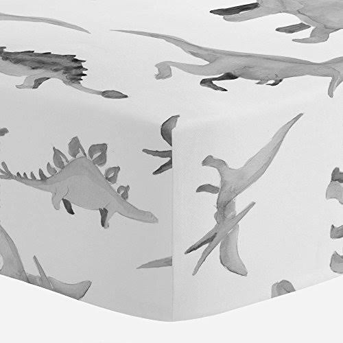 Carousel Designs Gray Watercolor Dinosaurs Crib Sheet - Organic 100% Cotton Fitt